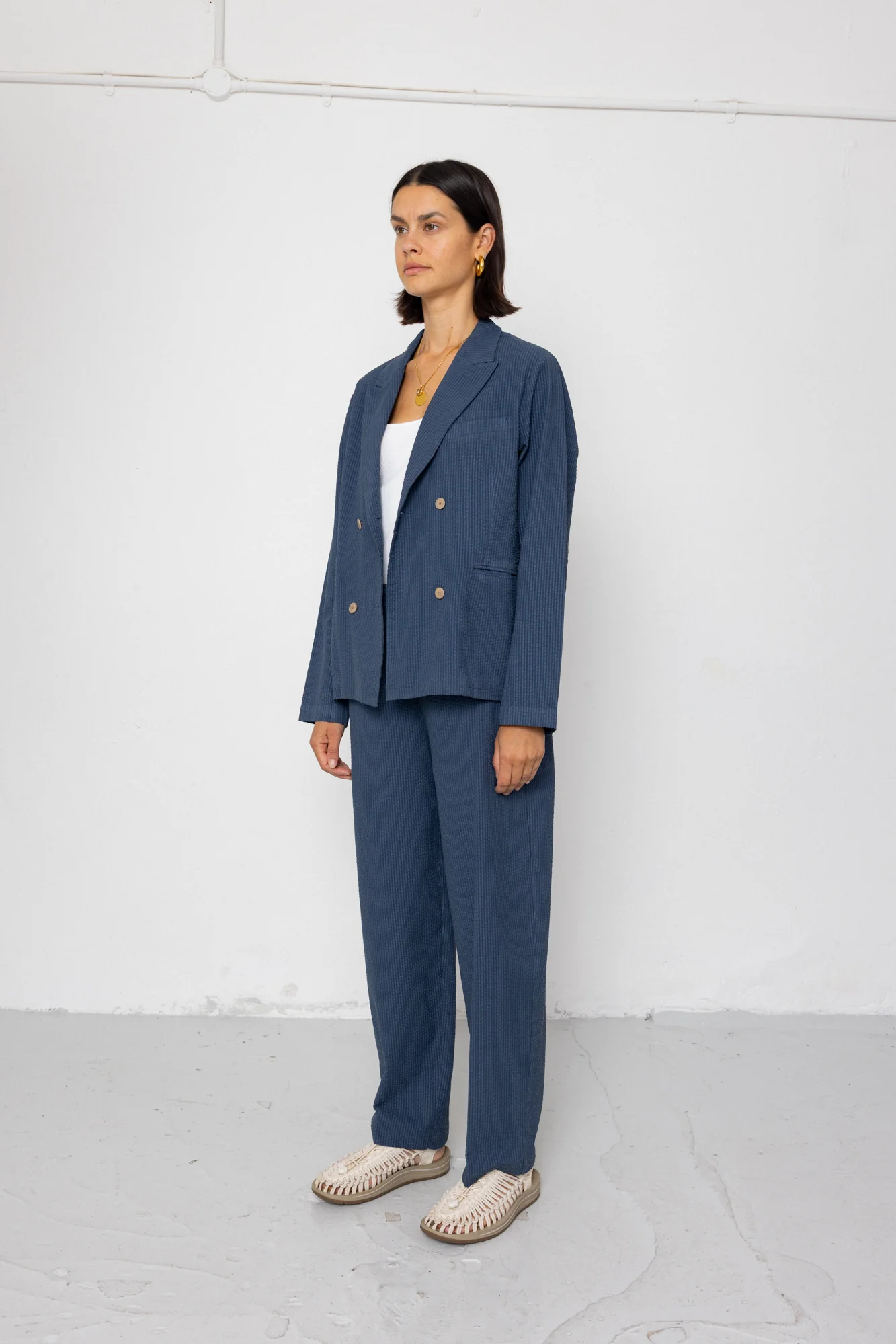 Relaxed Fit Blazer - Soft Indigo Overdyed Stripe - Image 4