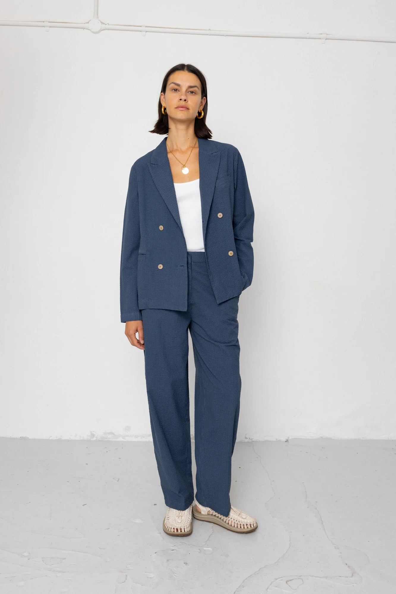 Relaxed Fit Blazer - Soft Indigo Overdyed Stripe - Image 6