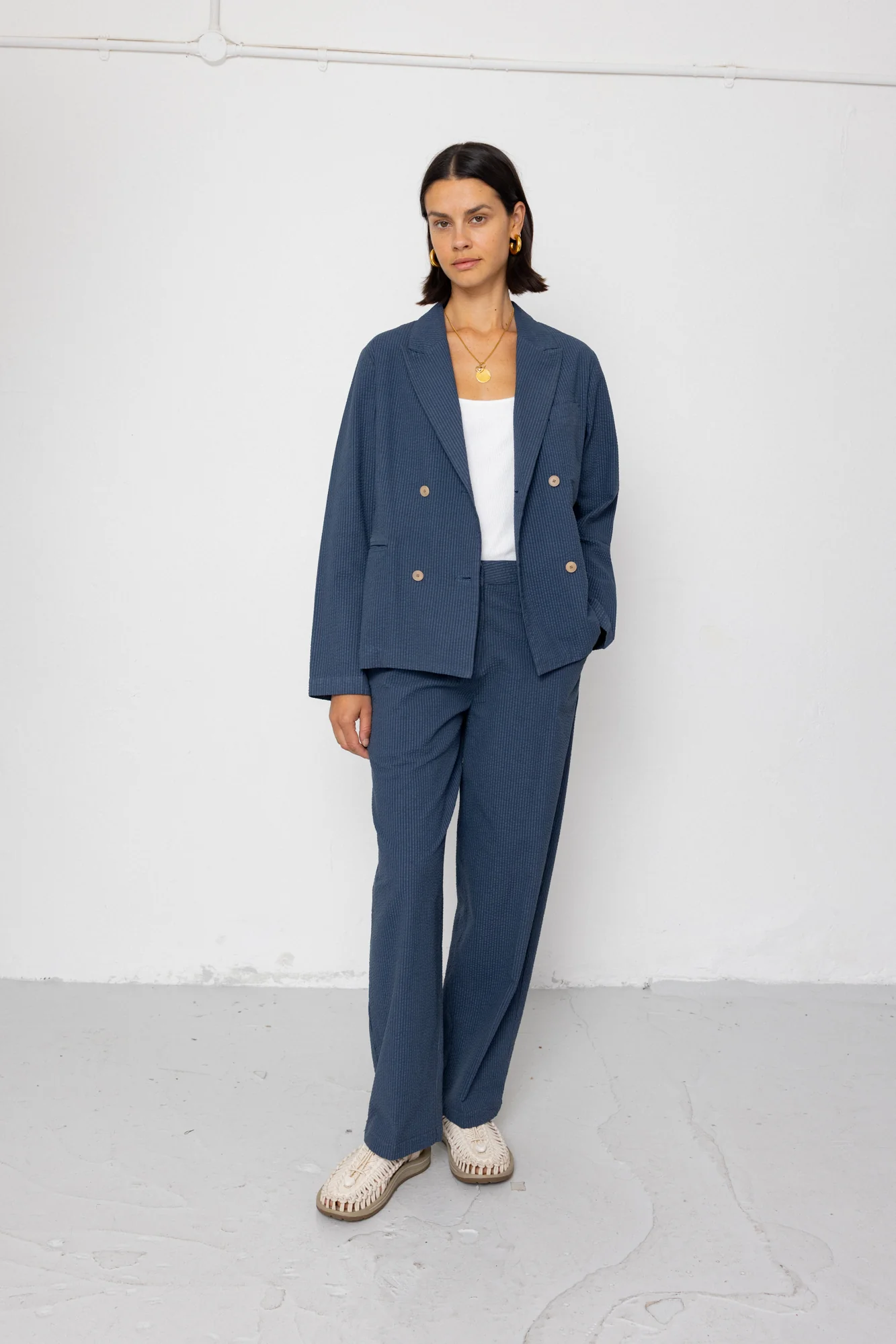 Relaxed Fit Blazer - Soft Indigo Overdyed Stripe - Image 9