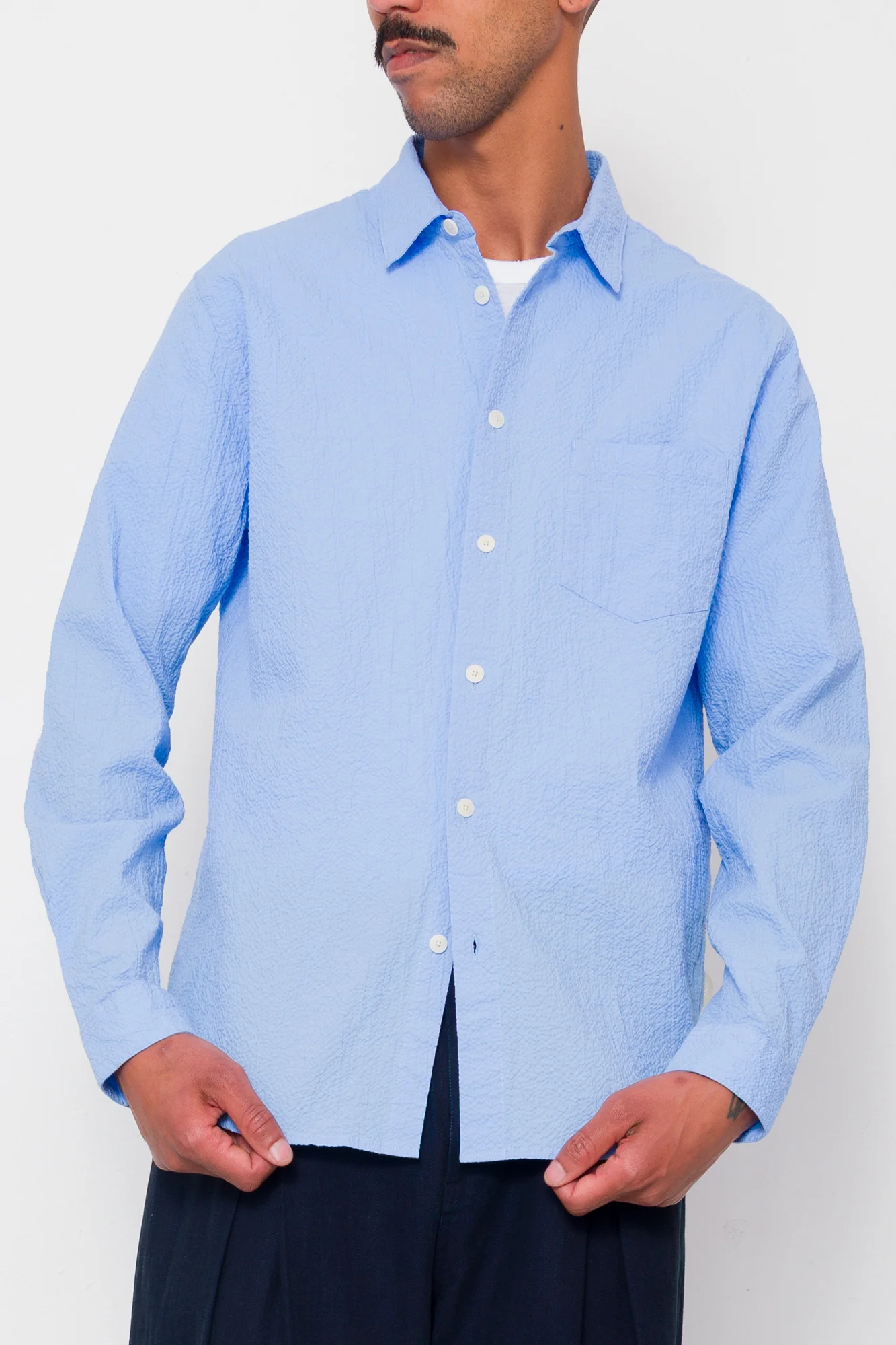 Relaxed Fit Shirt - Blue Bubble Seersucker - Image 7