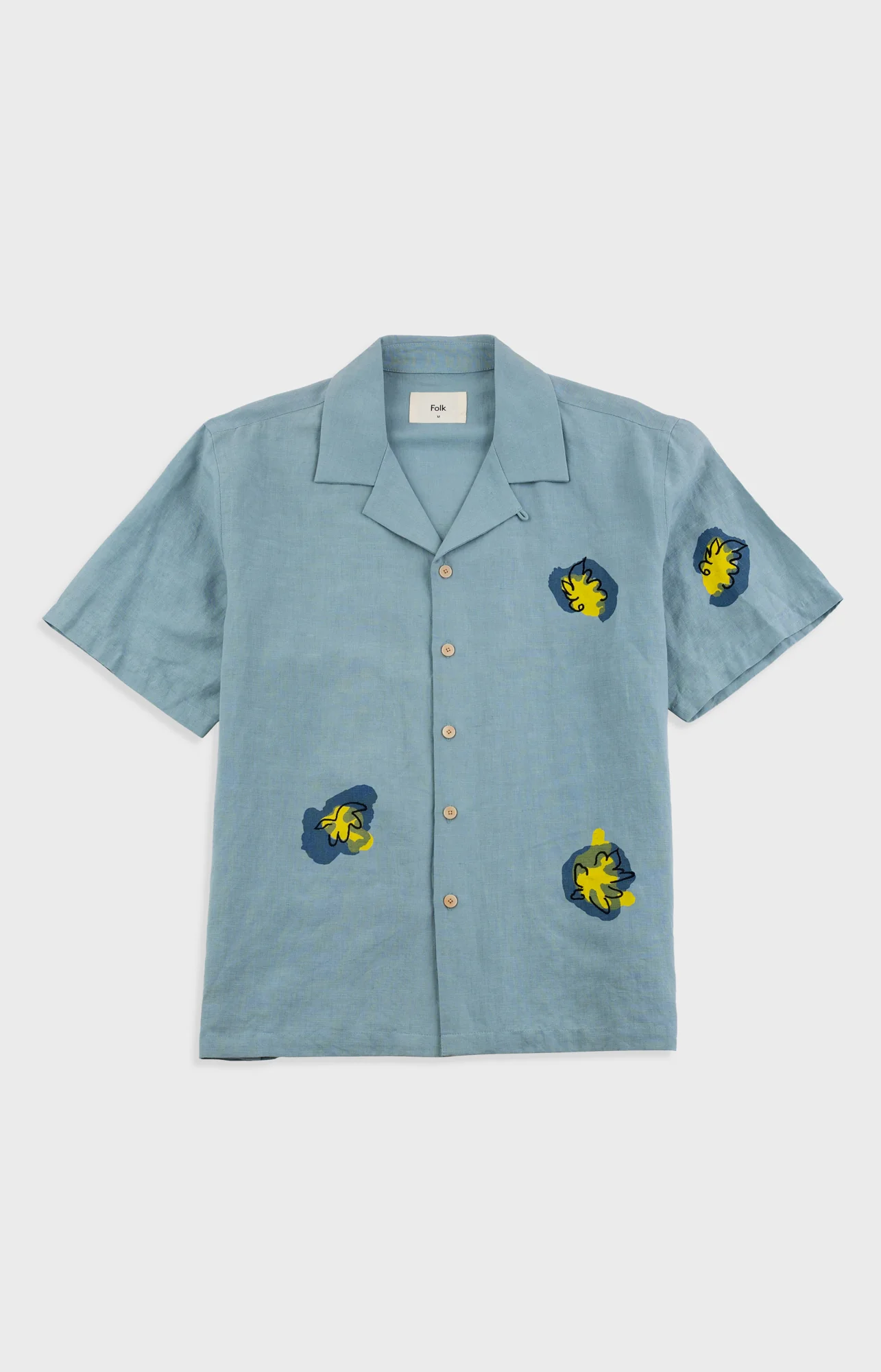 Relaxed Soft Collar Shirt - Blue Embroidered Flower | Folk x Goss Brothers