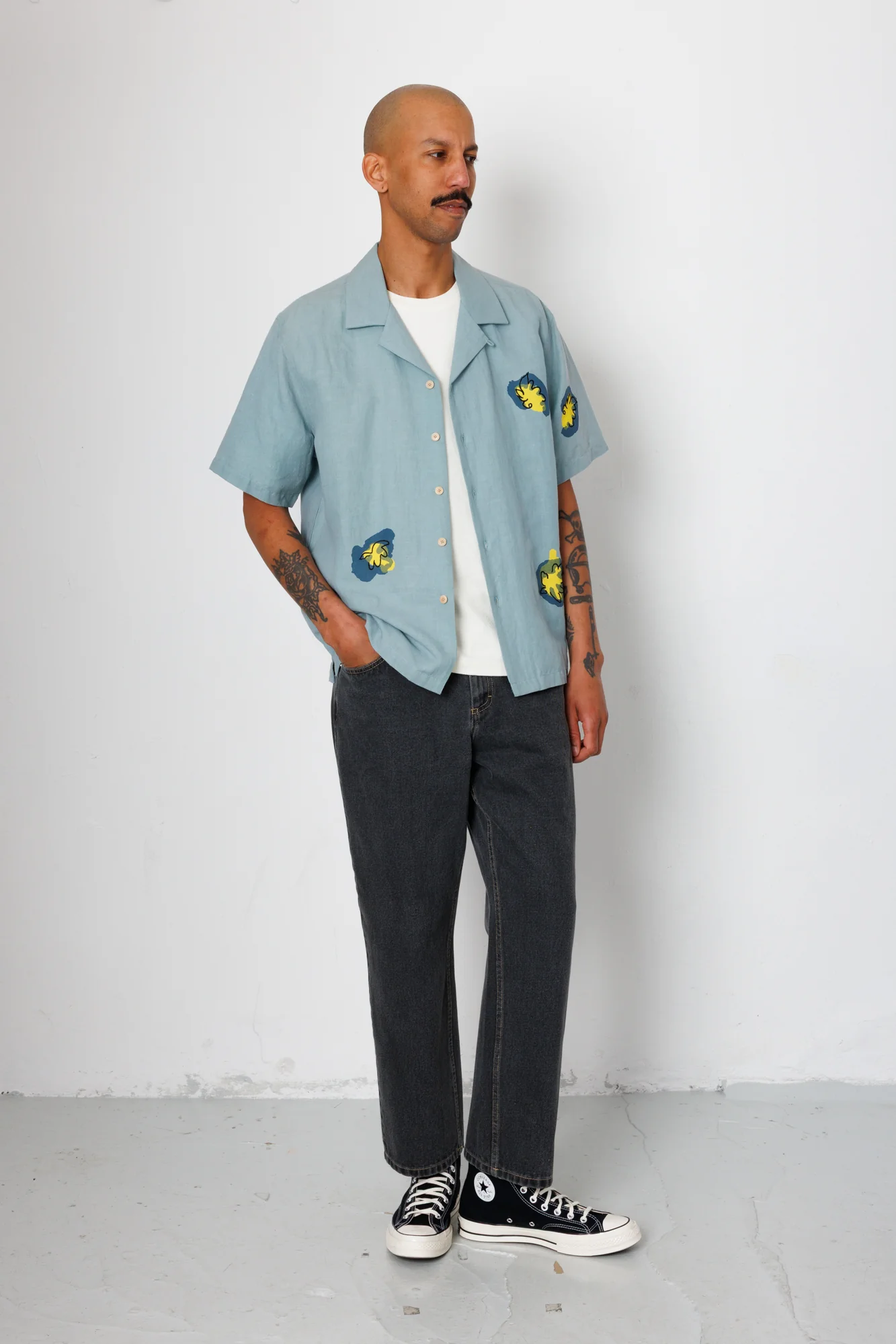Relaxed Soft Collar Shirt - Blue Embroidered Flower | Folk x Goss Brothers - Image 7