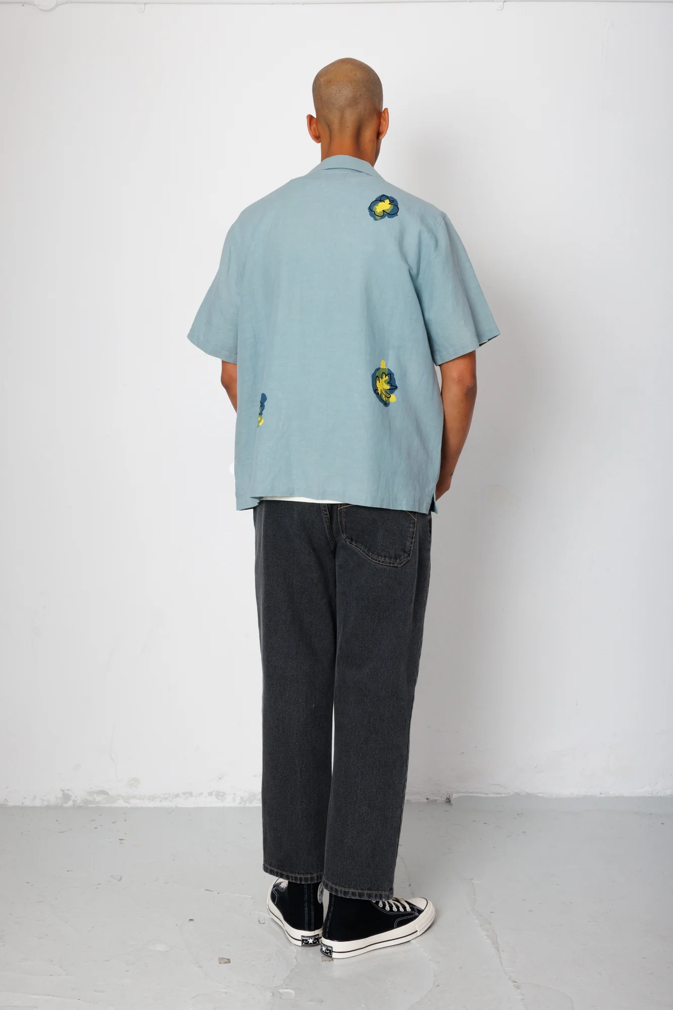 Relaxed Soft Collar Shirt - Blue Embroidered Flower | Folk x Goss Brothers - Image 9