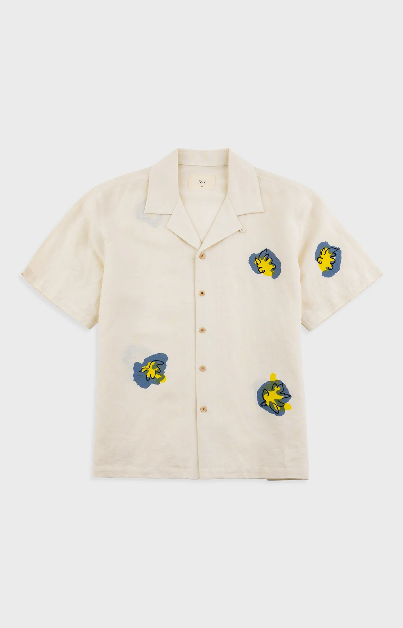 Relaxed Soft Collar Shirt - Ecru Embroidered Flower | Folk x Goss Brothers