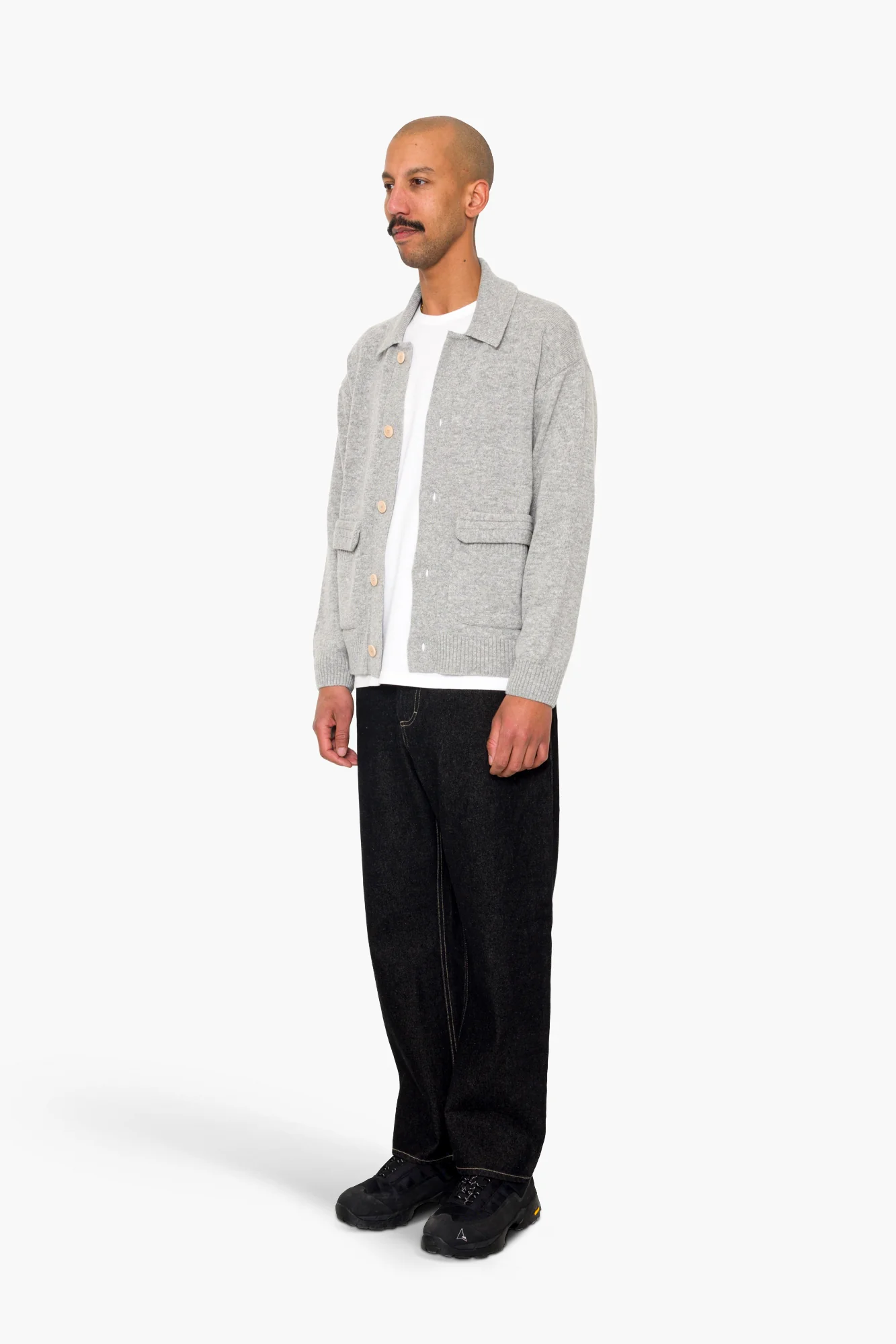 Rib Collared Cardigan - Silver Grey - Image 3