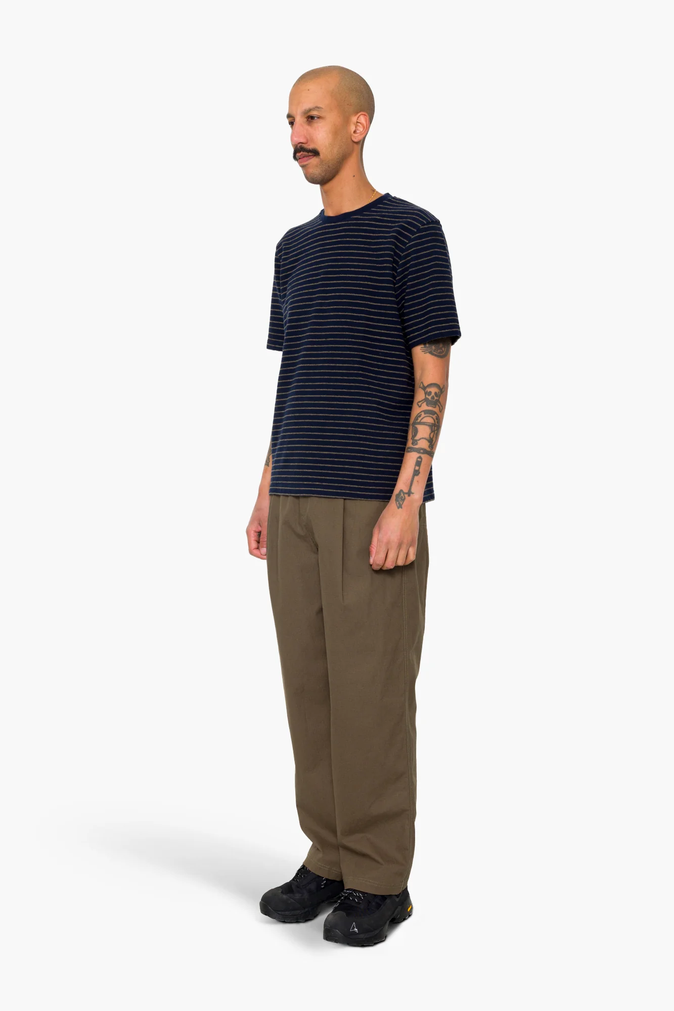 Short Sleeve Textured Stripe T-Shirt - Navy / Olive - Image 3