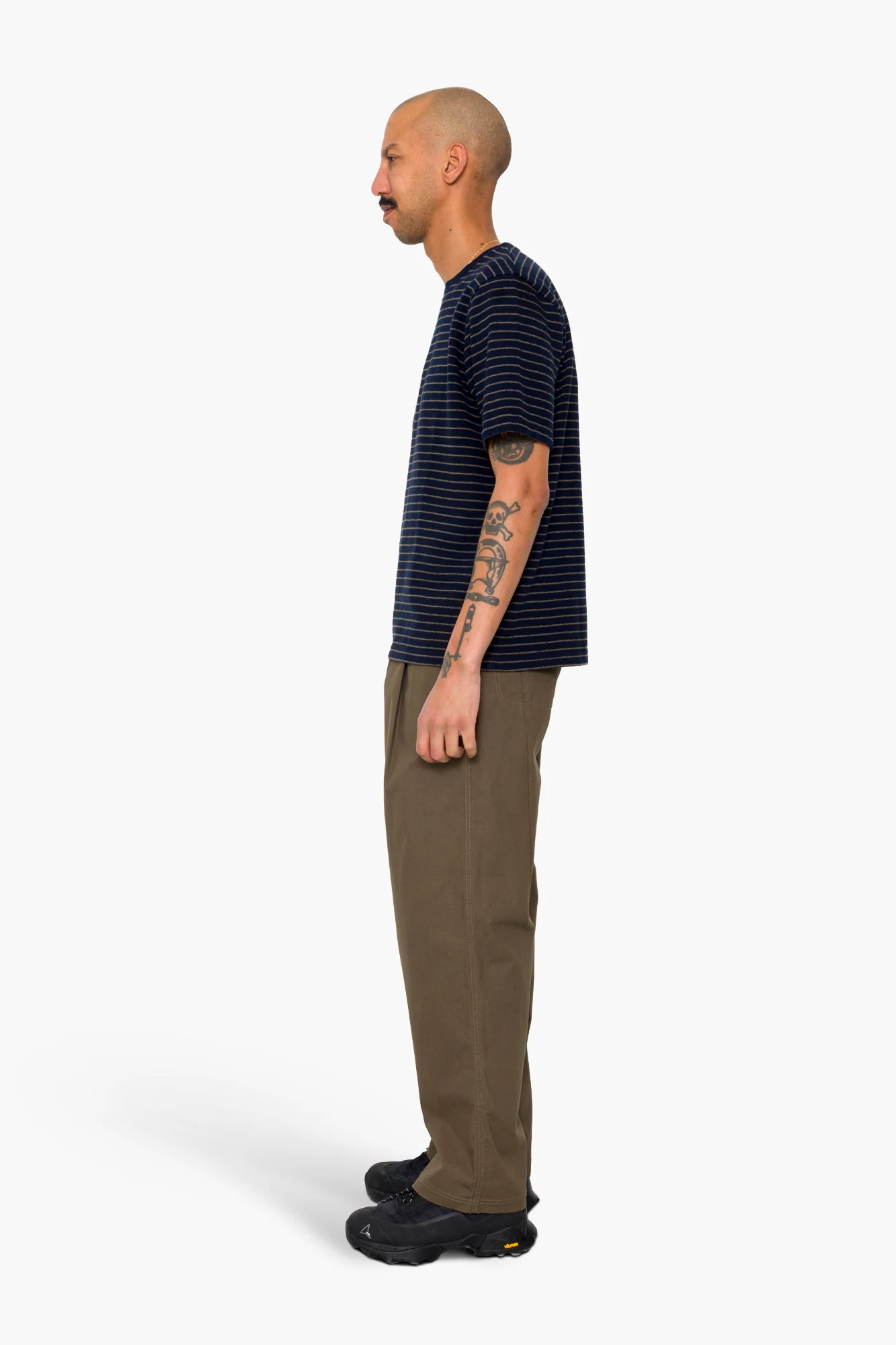 Short Sleeve Textured Stripe T-Shirt - Navy / Olive - Image 4