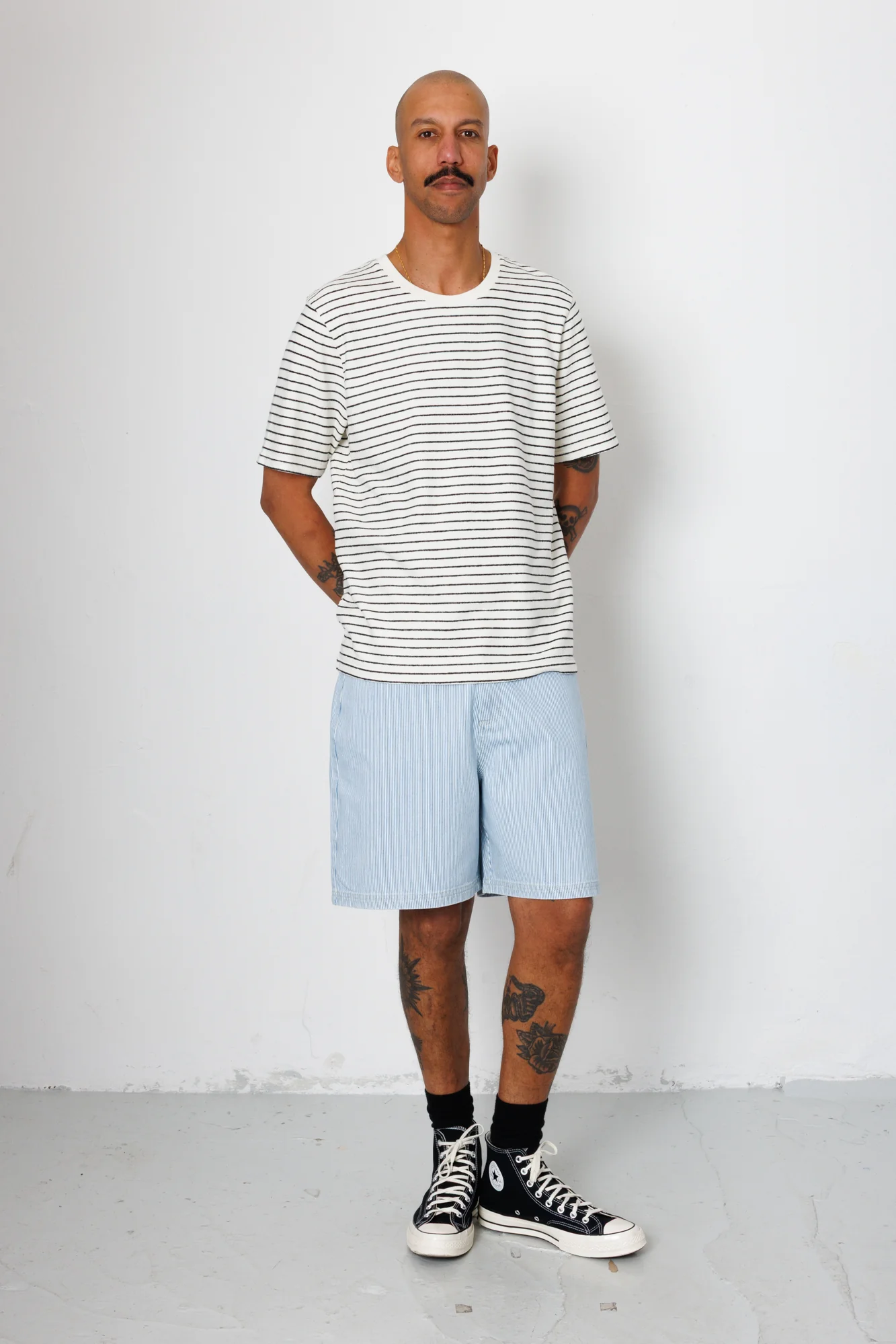 Short Sleeve Textured Striped T-Shirt - Ecru / Black - Image 2