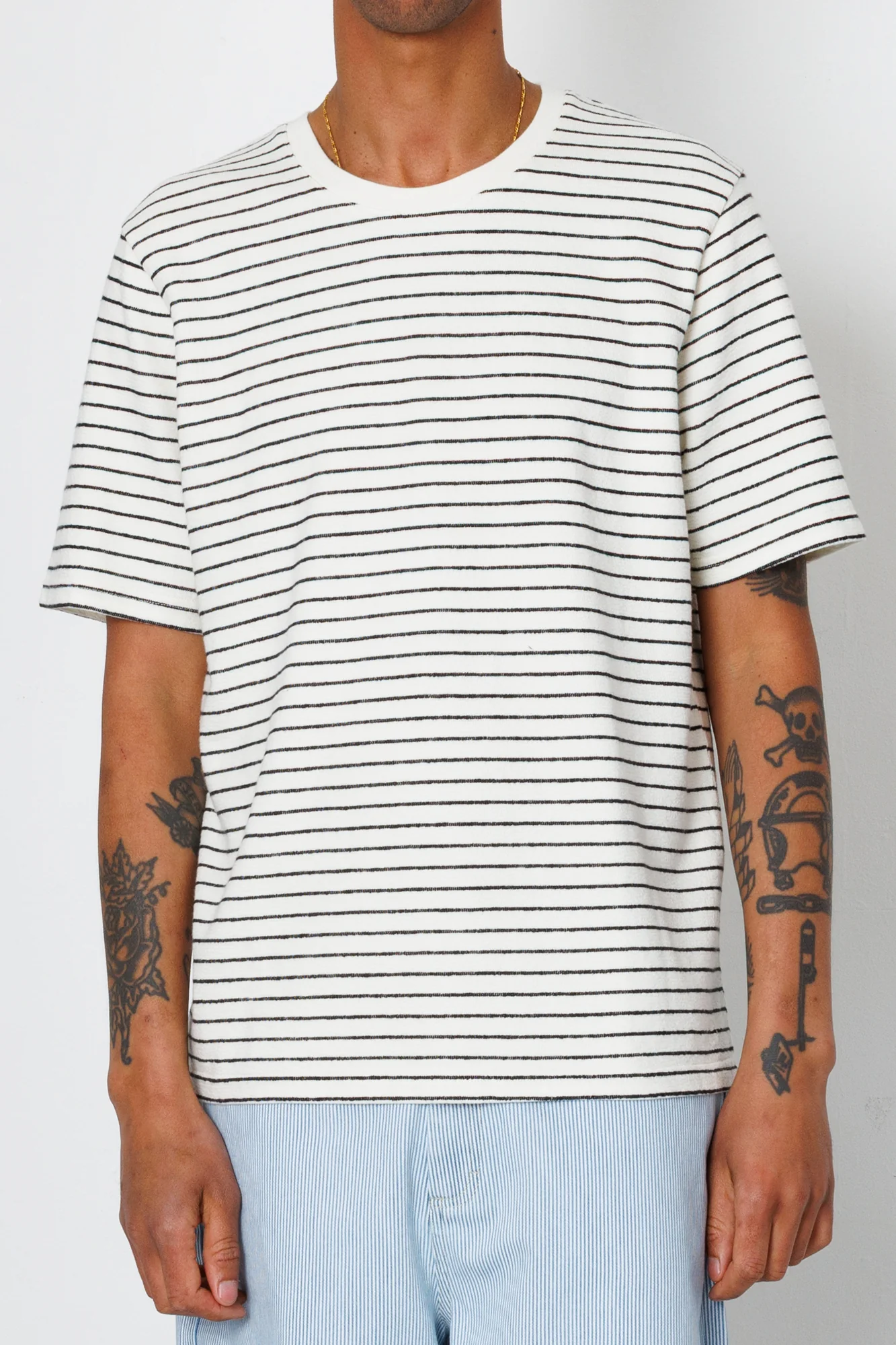 Short Sleeve Textured Striped T-Shirt - Ecru / Black - Image 5