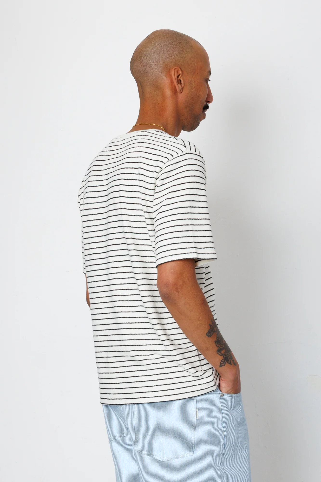 Short Sleeve Textured Striped T-Shirt - Ecru / Black - Image 6