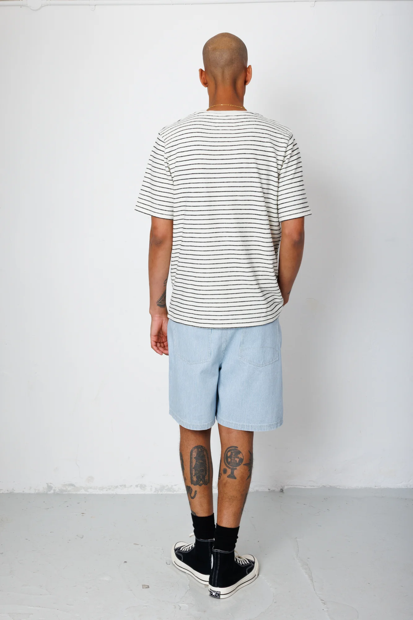 Short Sleeve Textured Striped T-Shirt - Ecru / Black - Image 8