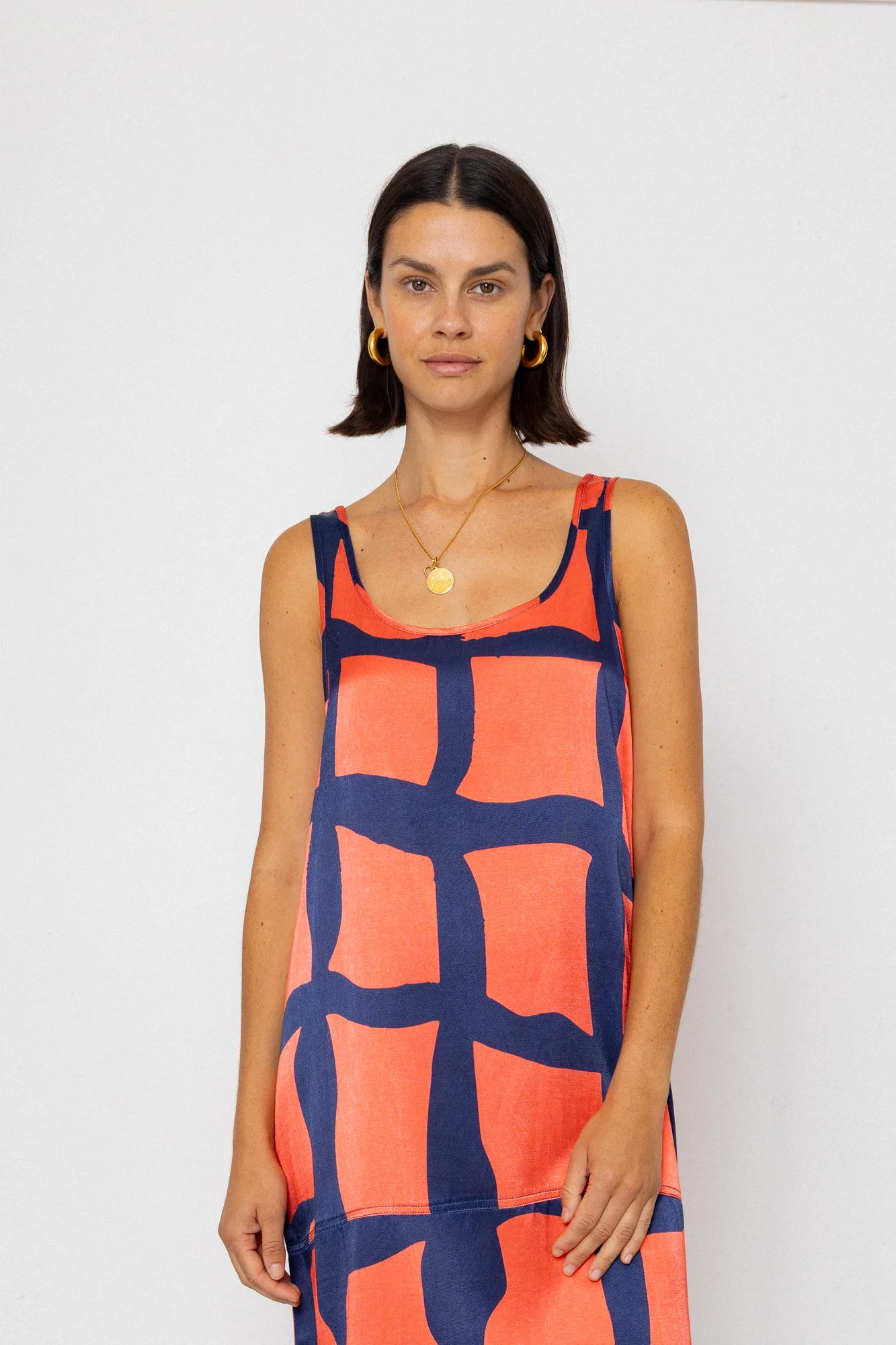 Slip Dress - Abstract Block Print Navy - Image 3