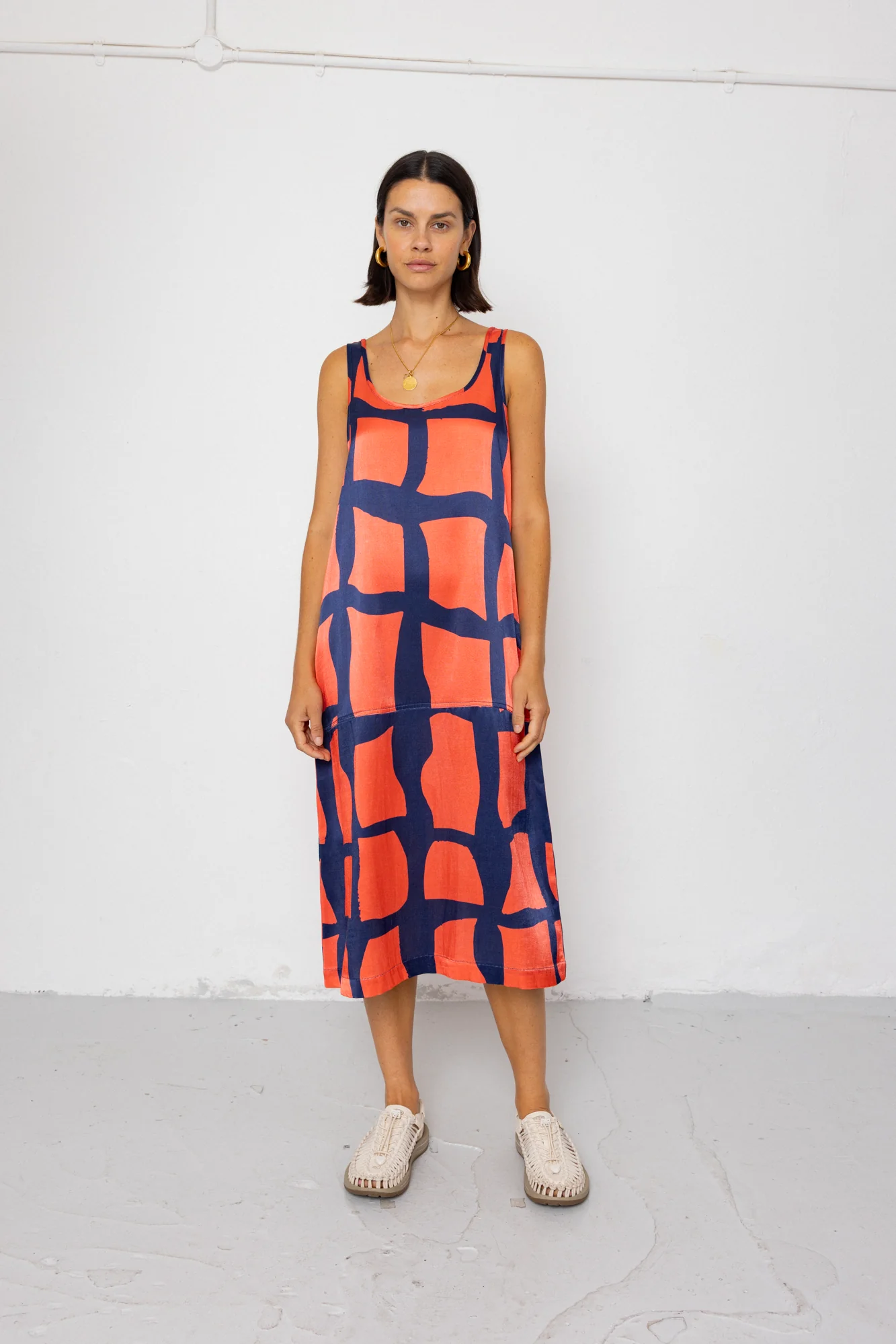 Slip Dress - Abstract Block Print Navy - Image 7