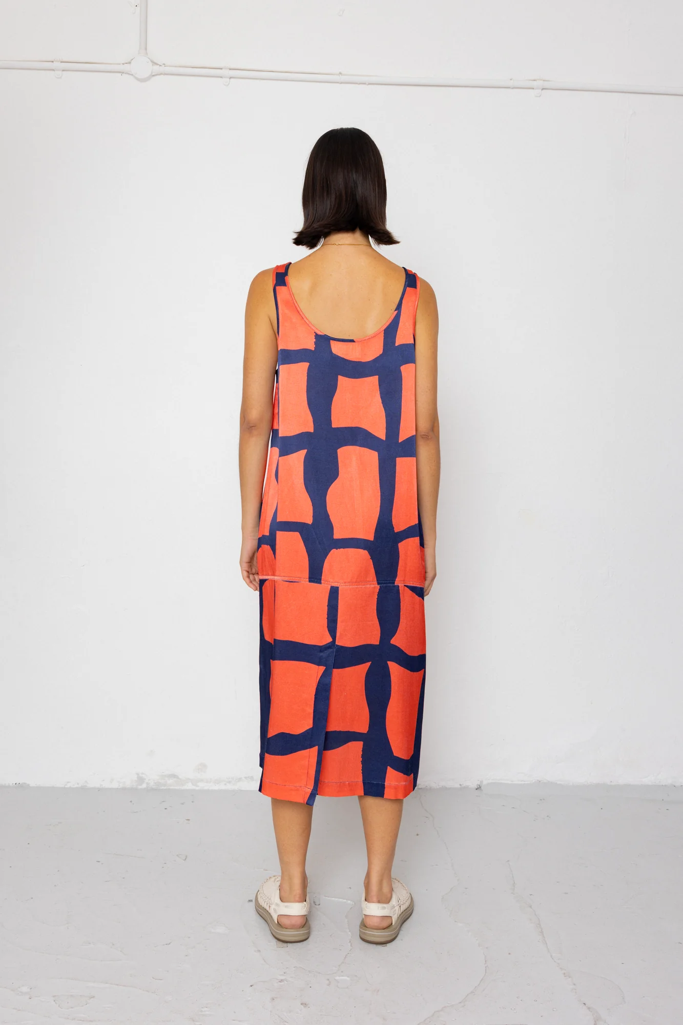 Slip Dress - Abstract Block Print Navy - Image 9