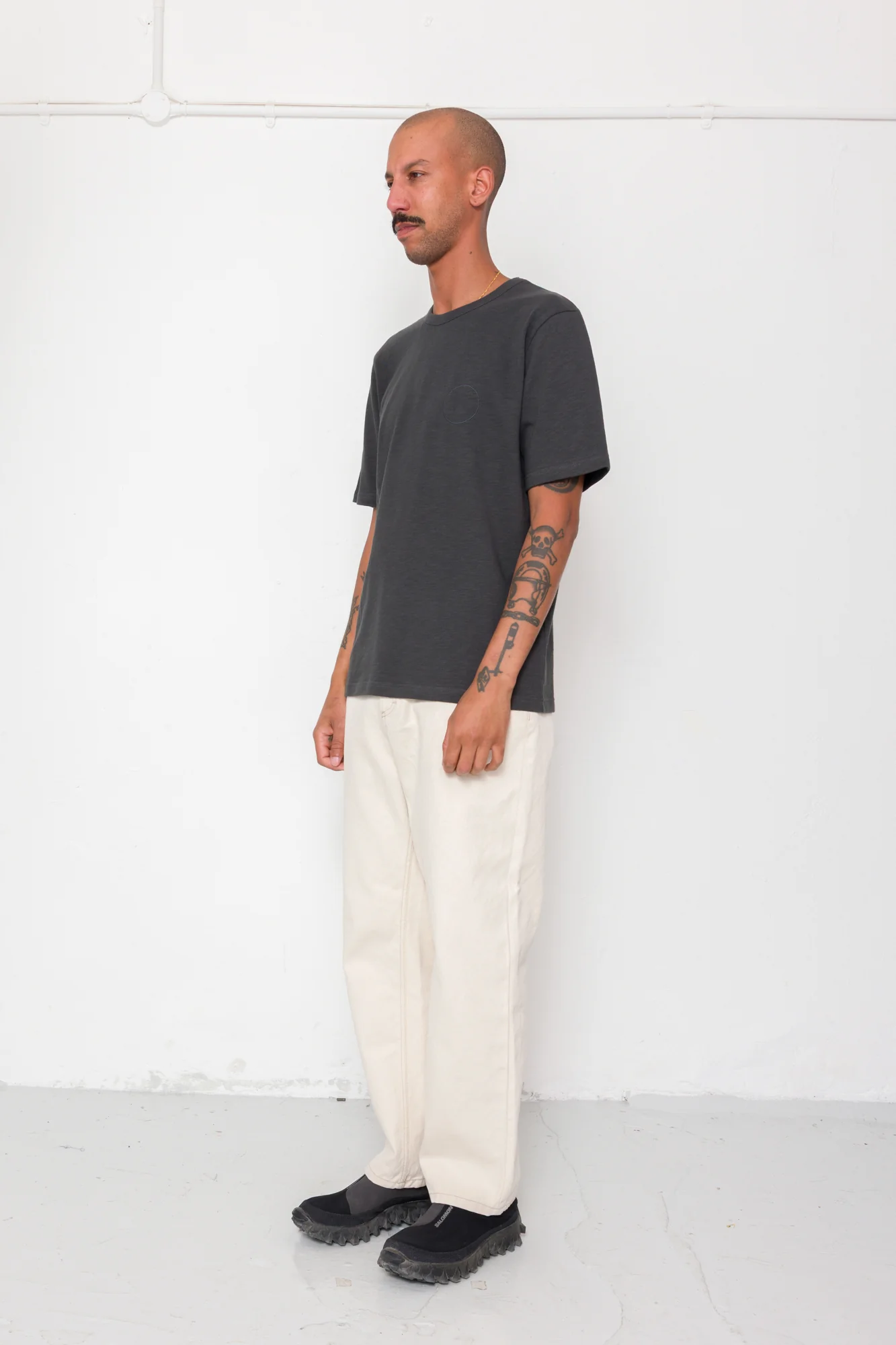 Slub Embroidered T-Shirt - Soft Black - Image 3