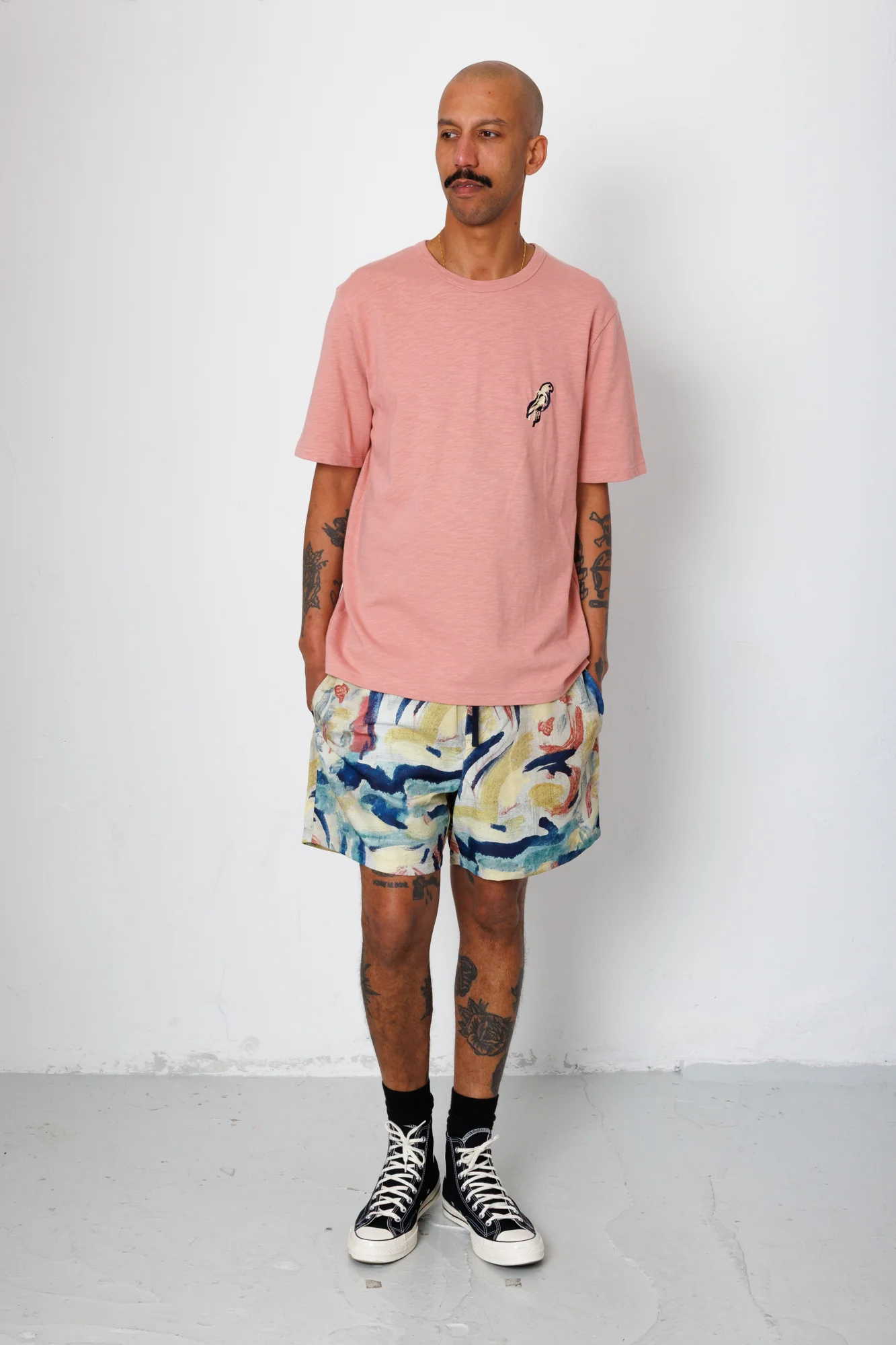 Slub Embroidery T-Shirt - Dusty Pink Parrot | Folk x Goss Brothers - Image 2