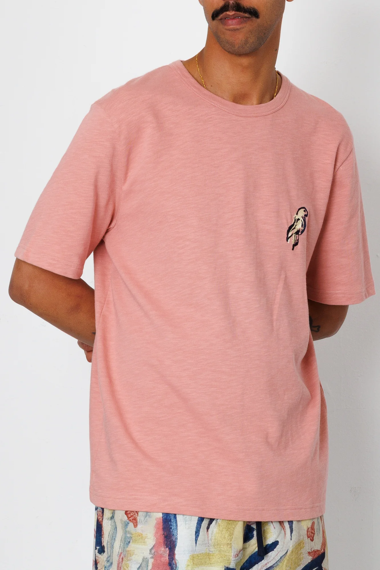 Slub Embroidery T-Shirt - Dusty Pink Parrot | Folk x Goss Brothers - Image 6