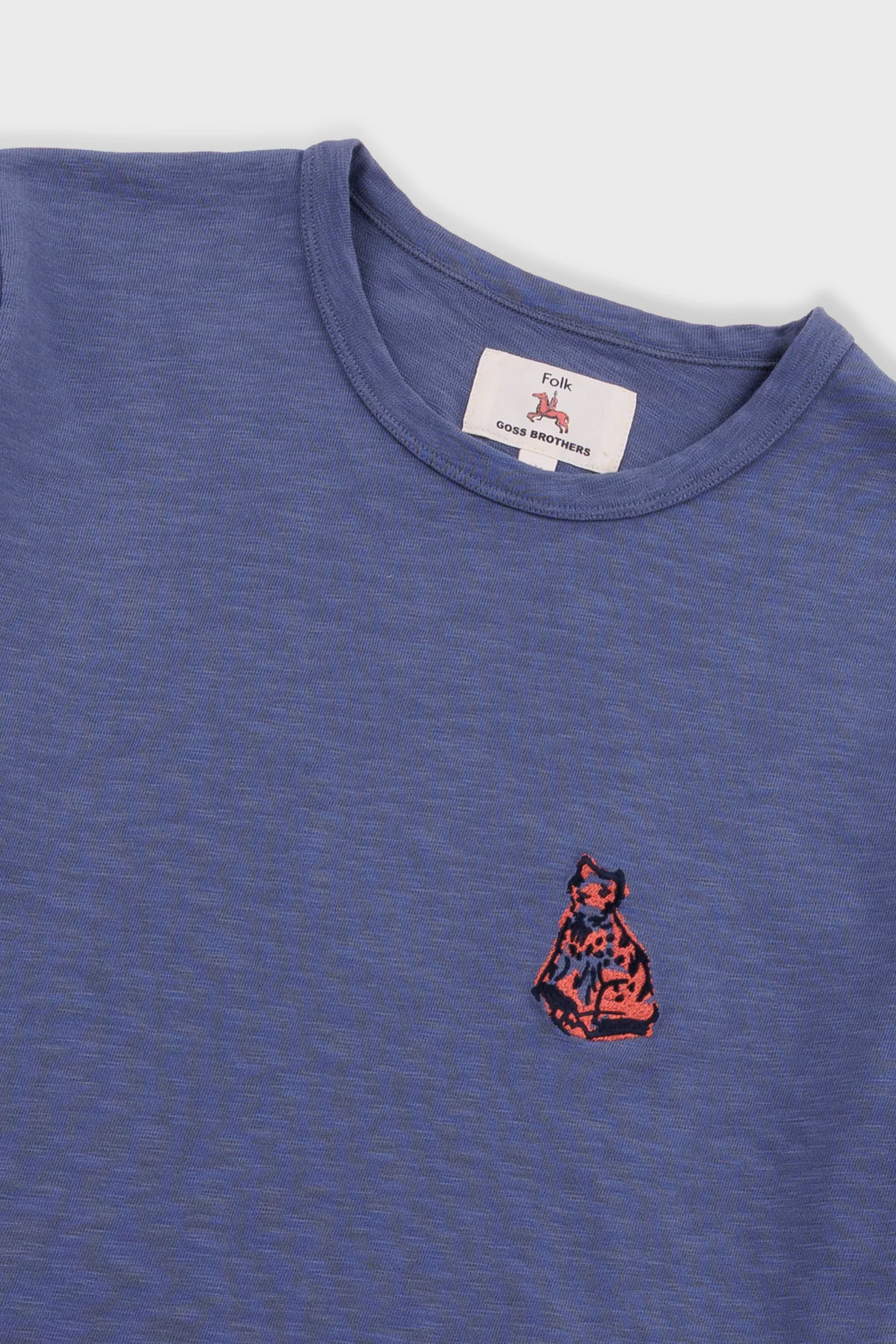 Slub Embroidery T-Shirt - Navy Jungle Cat | Folk x Goss Brothers - Image 2