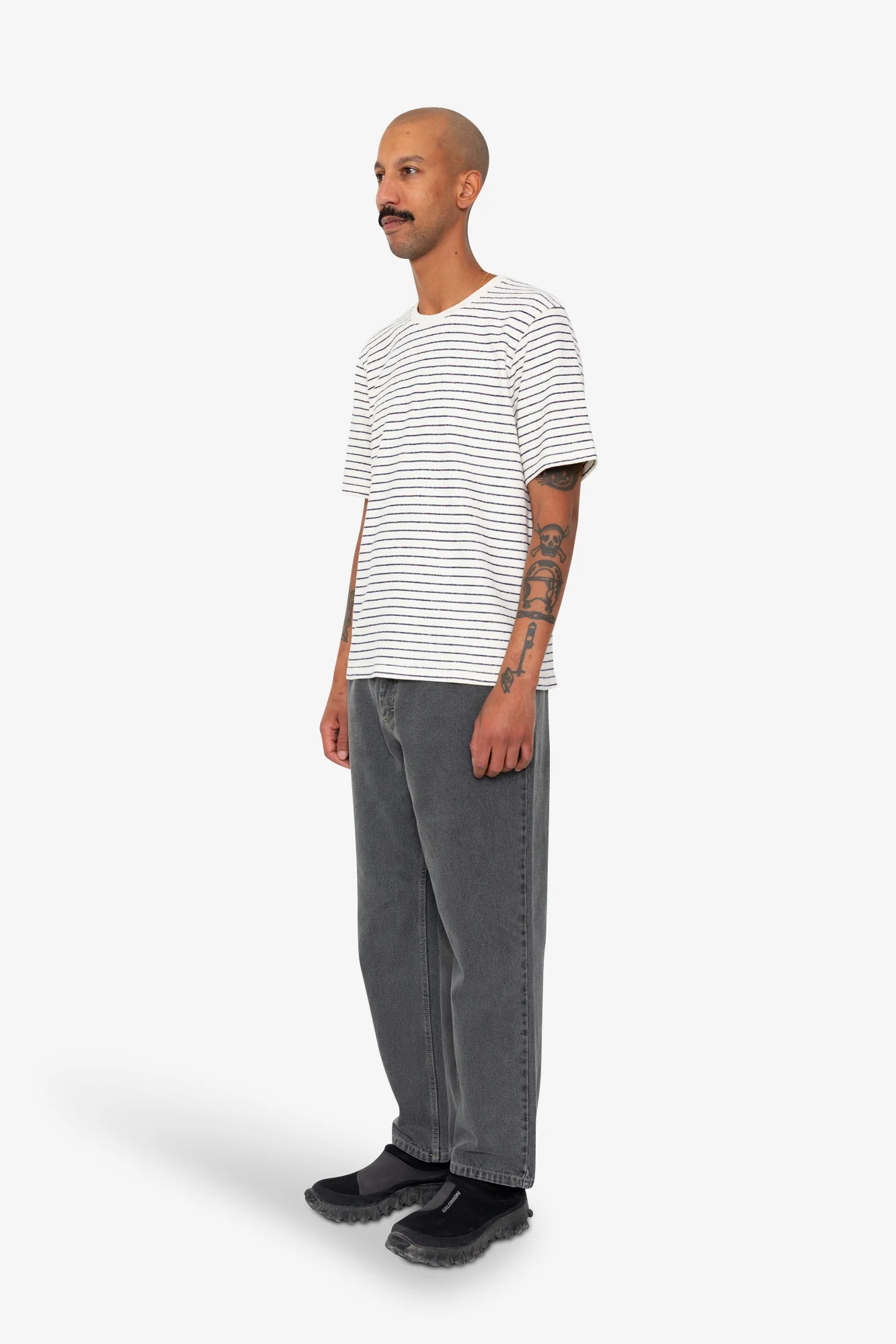 Short Sleeve Textured Striped T-Shirt - Ecru Navy - Image 3