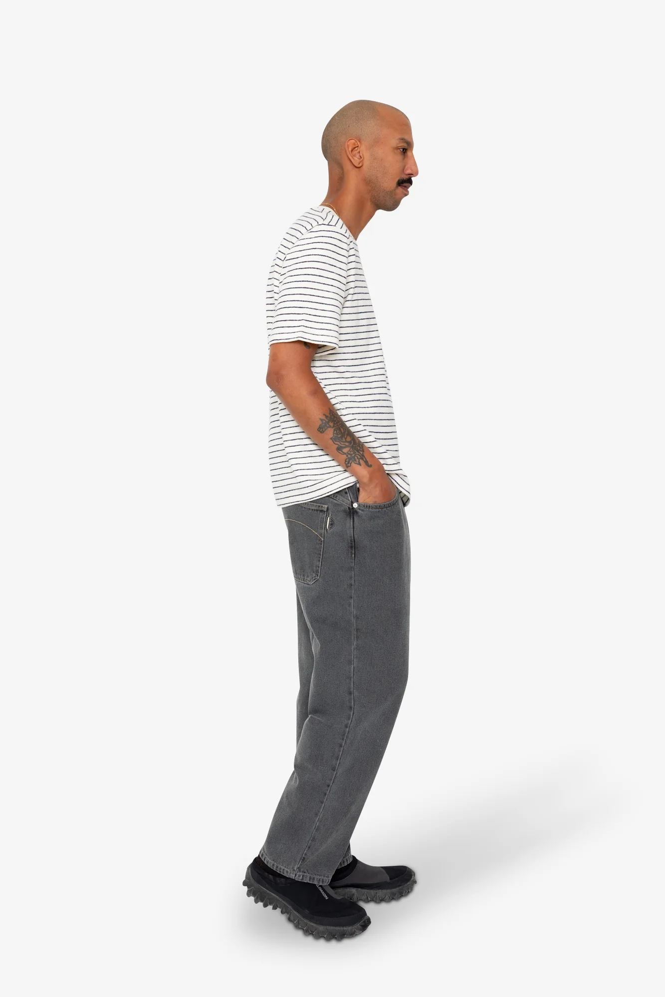 Short Sleeve Textured Striped T-Shirt - Ecru Navy - Image 8
