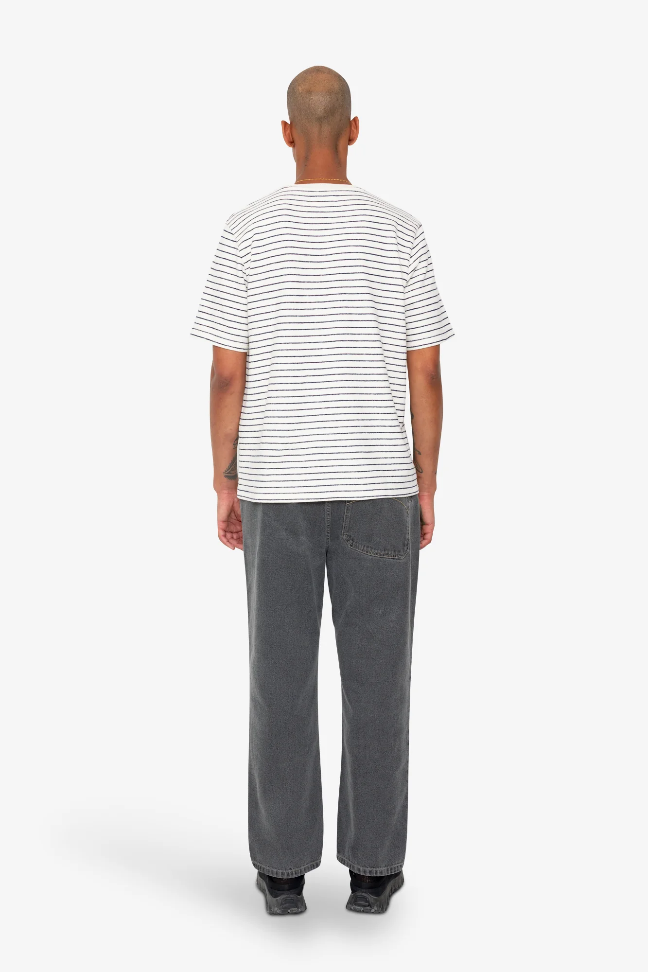 Short Sleeve Textured Striped T-Shirt - Ecru Navy - Image 9