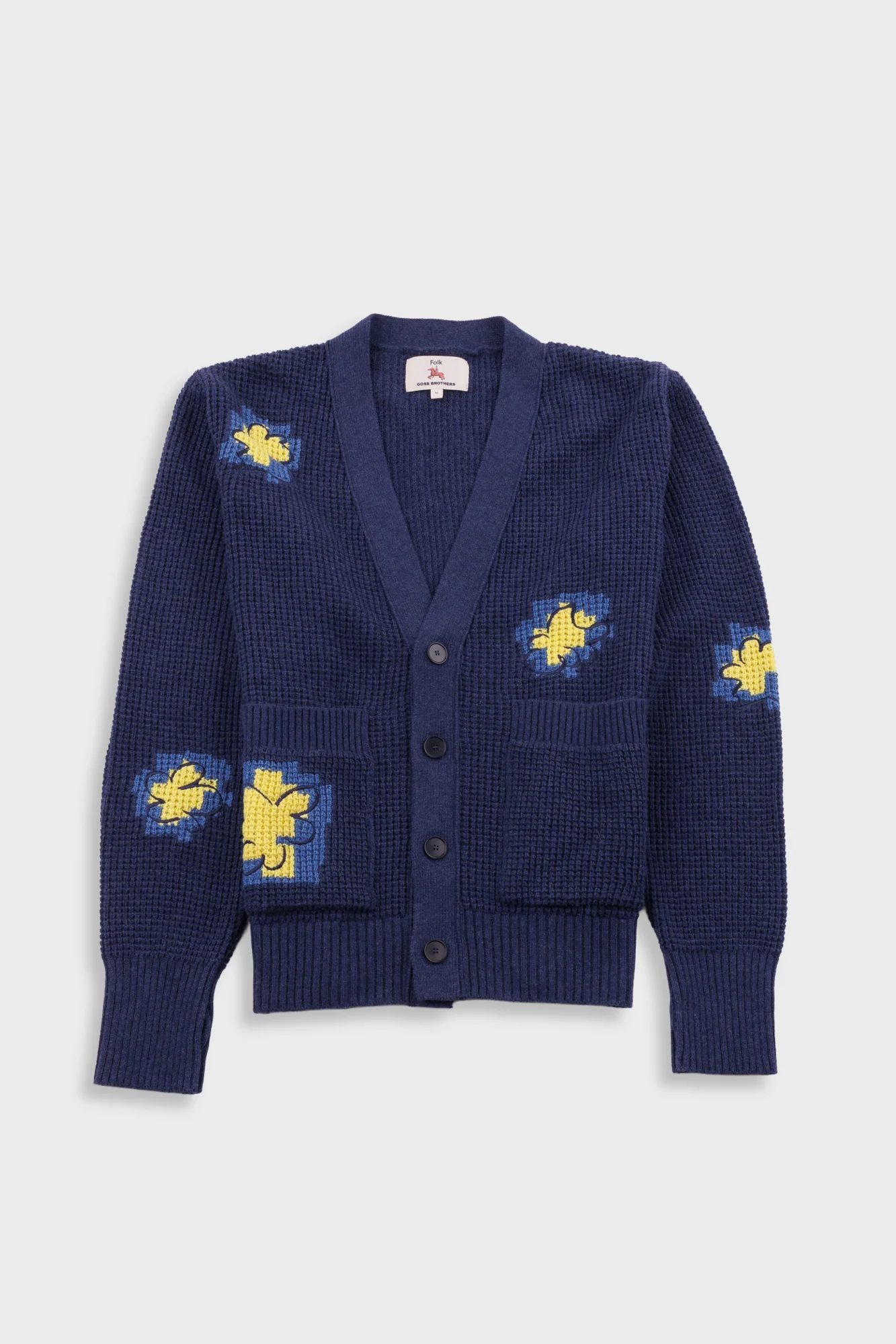 Waffle Cardigan - Embroidered Yellow Flower | Folk x Goss Brothers