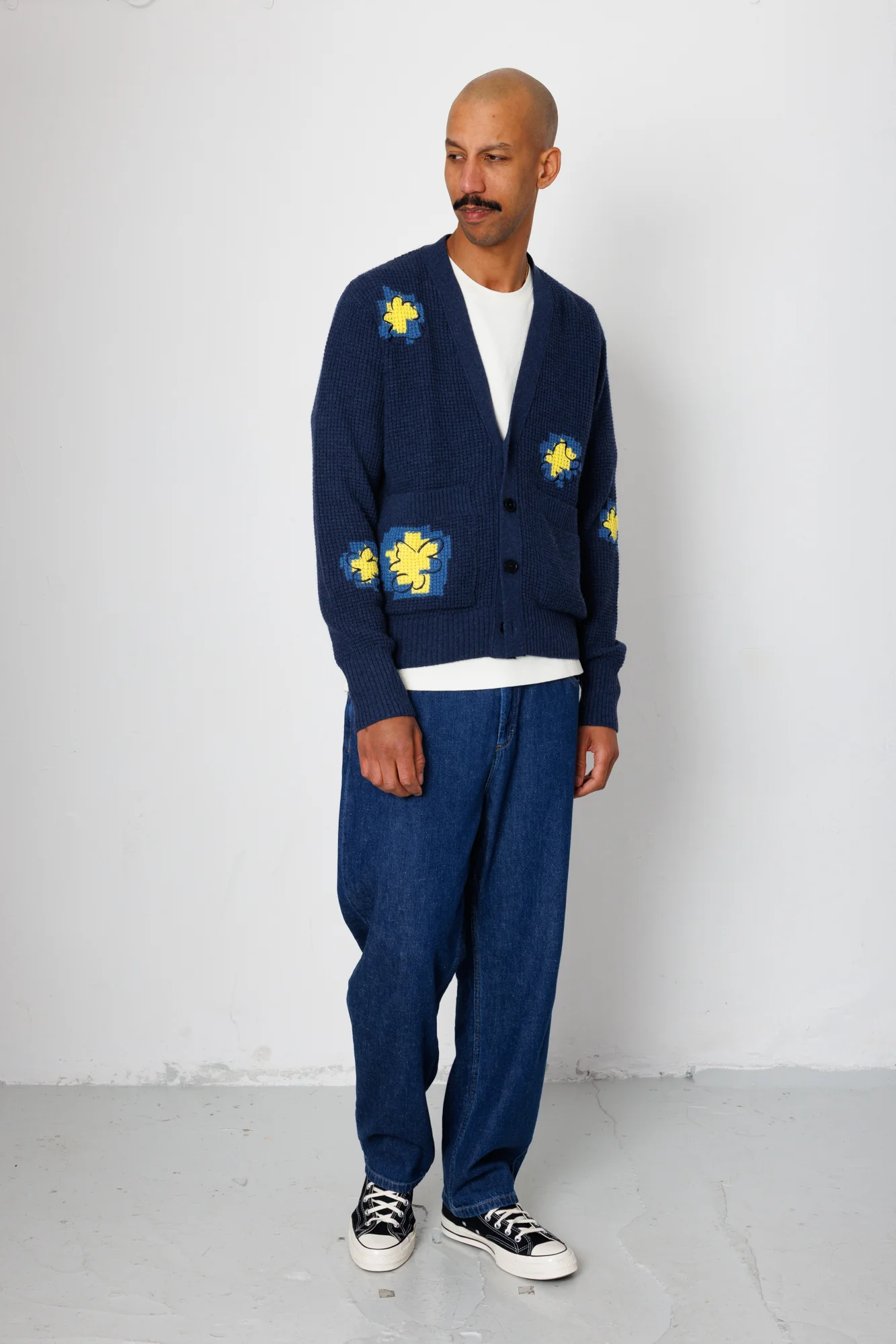 Waffle Cardigan - Embroidered Yellow Flower | Folk x Goss Brothers - Image 2