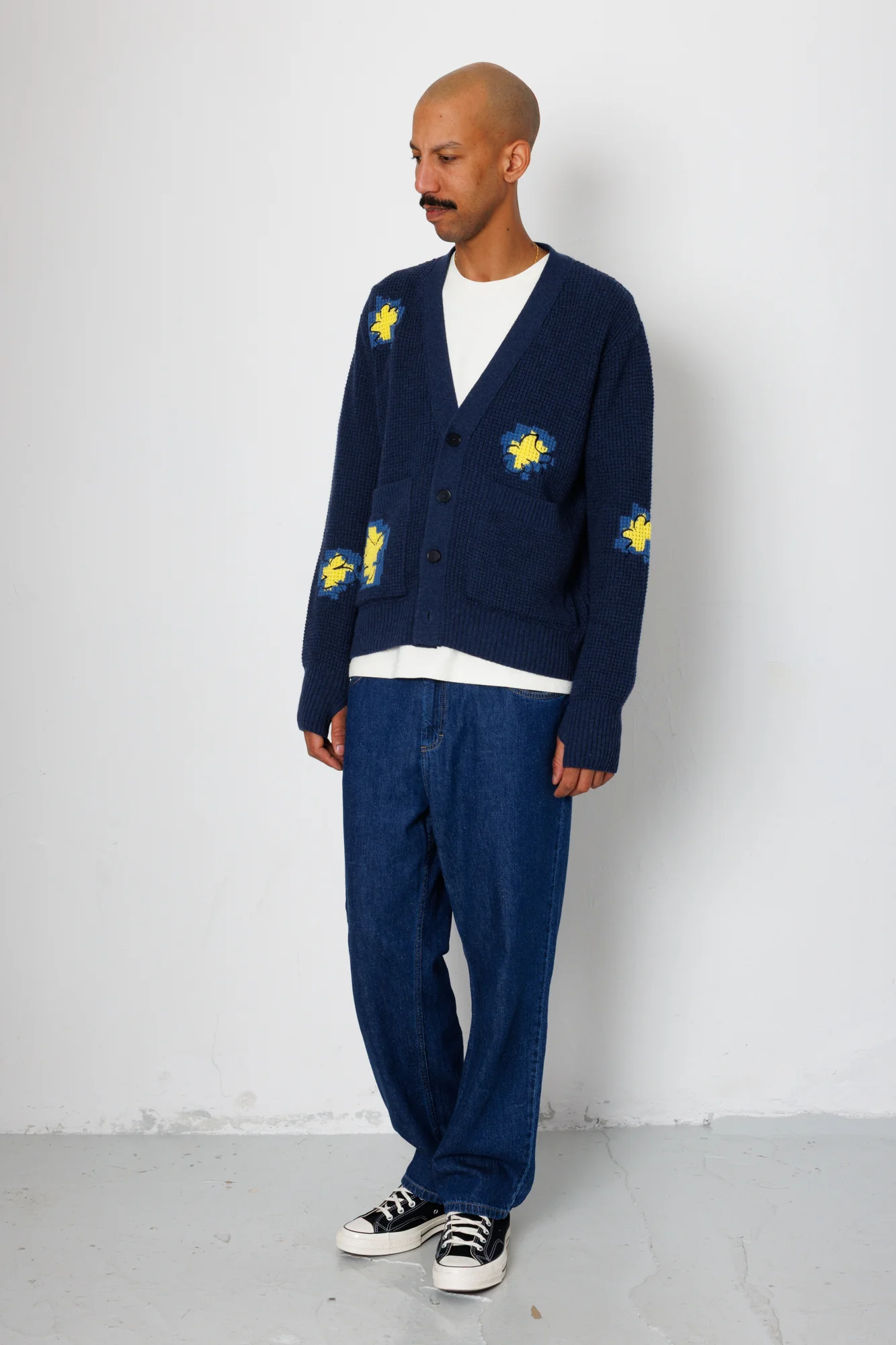 Waffle Cardigan - Embroidered Yellow Flower | Folk x Goss Brothers - Image 4
