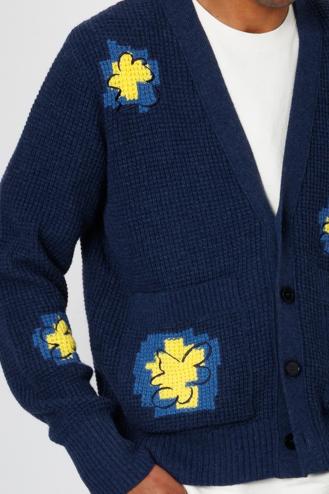 Waffle Cardigan - Embroidered Yellow Flower | Folk x Goss Brothers - Image 5