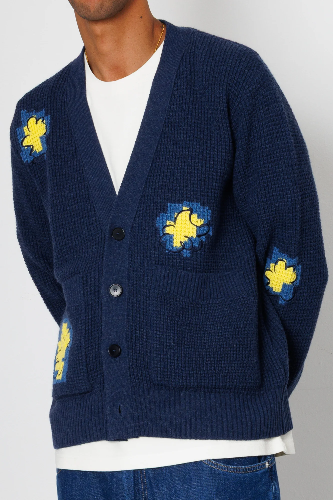 Waffle Cardigan - Embroidered Yellow Flower | Folk x Goss Brothers - Image 8