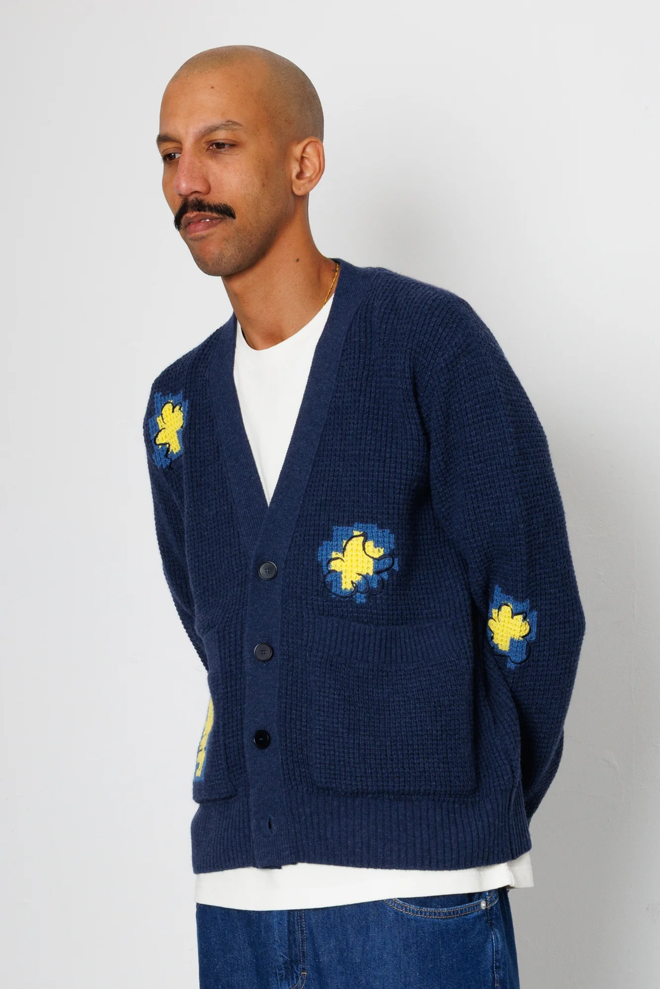 Waffle Cardigan - Embroidered Yellow Flower | Folk x Goss Brothers - Image 9