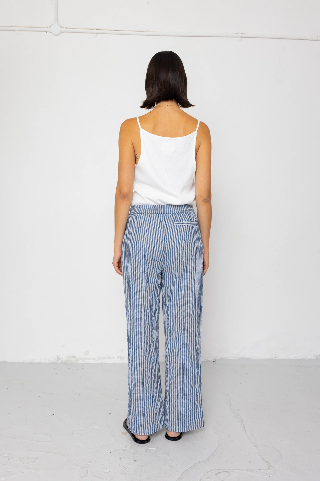 Wide Fit Trousers - Indigo Crinkle Mini Check - Image 5