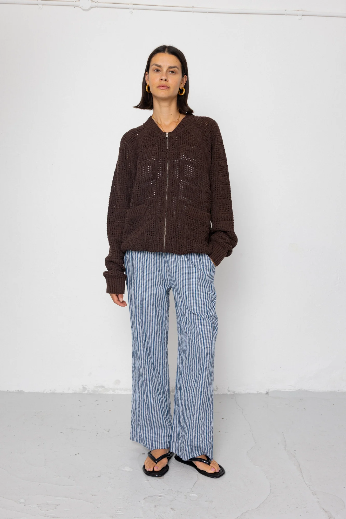 Wide Fit Trousers - Indigo Crinkle Mini Check - Image 6