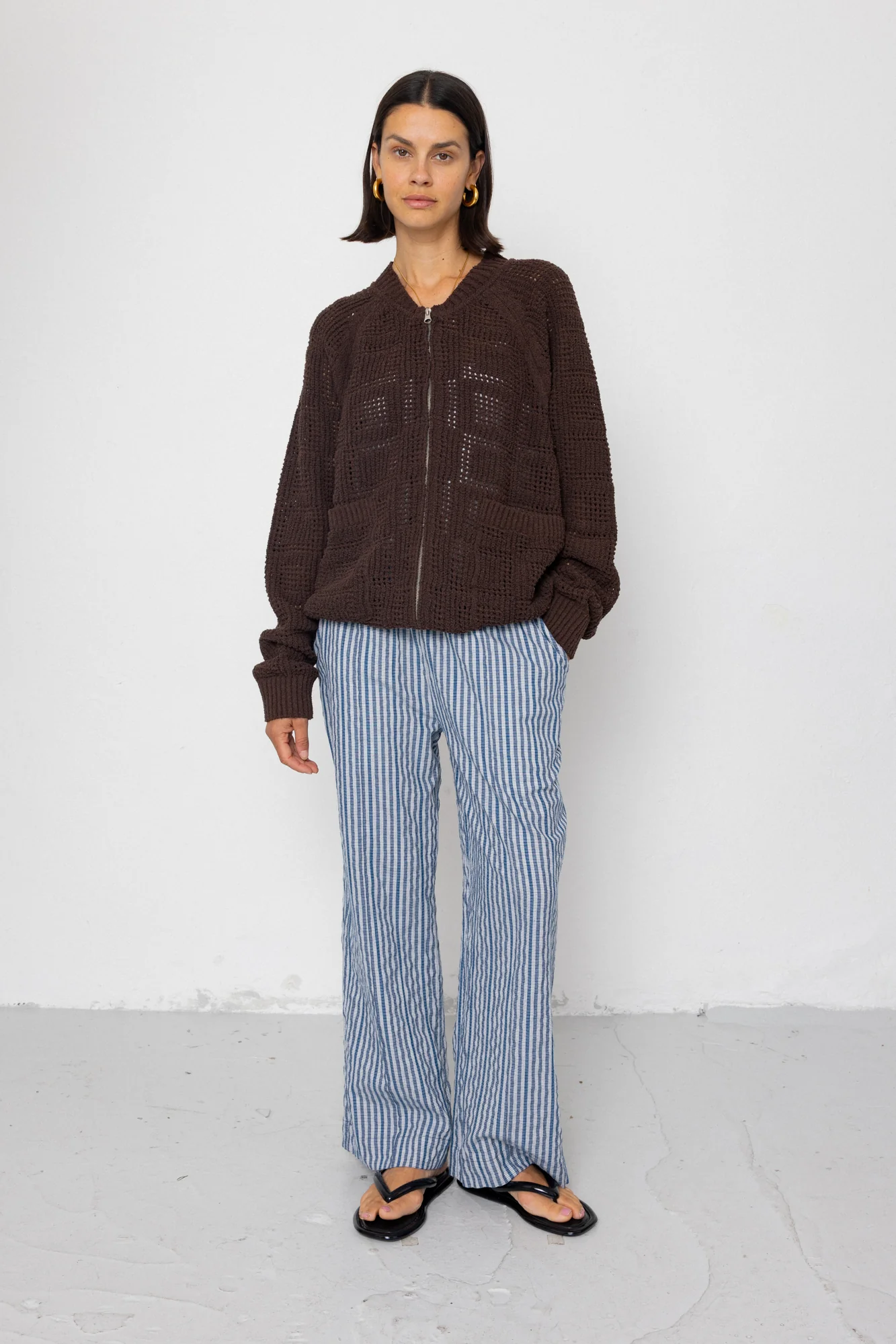 Wide Fit Trousers - Indigo Crinkle Mini Check - Image 9