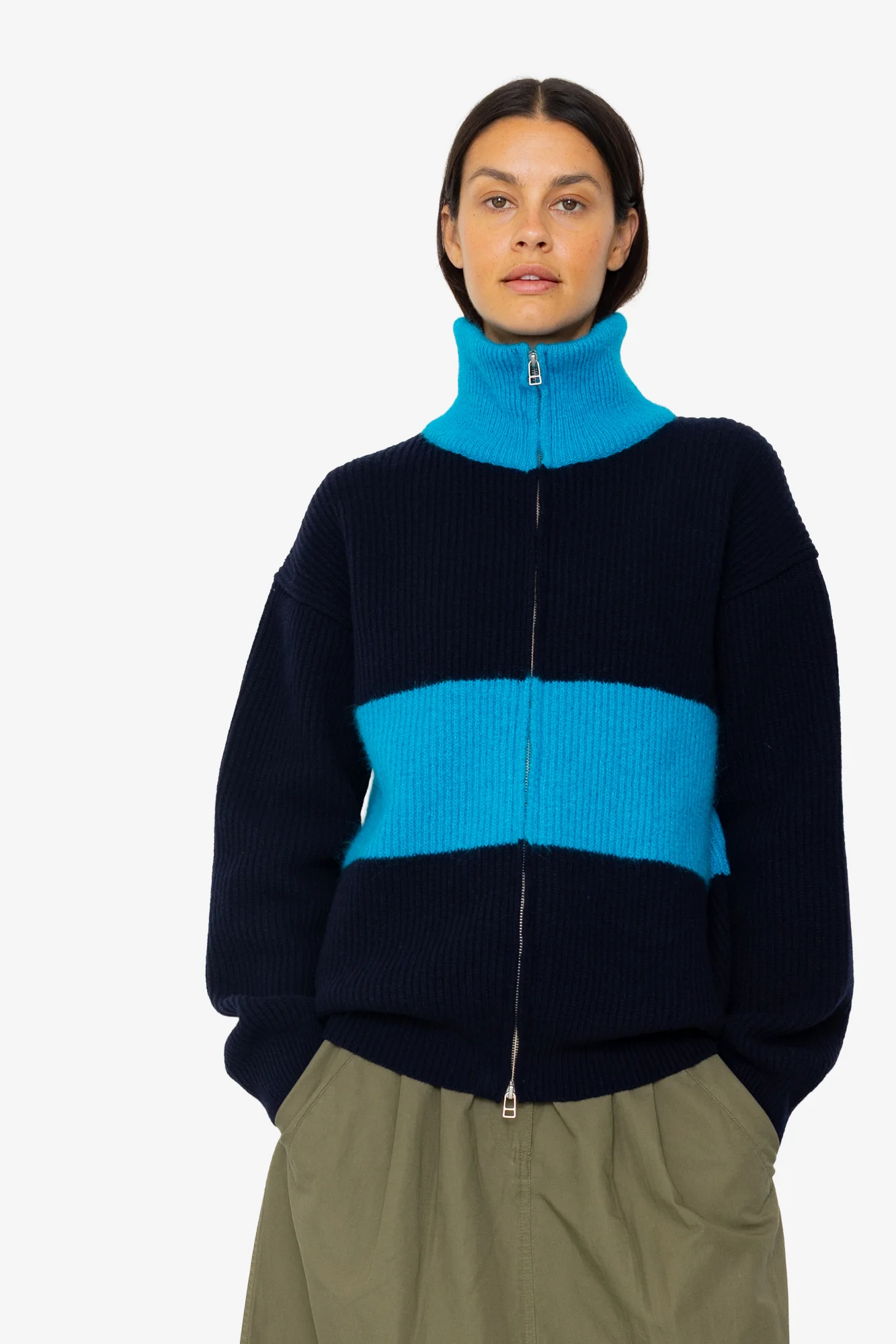 Zip Through Jumper - Navy Cobalt - Image 8