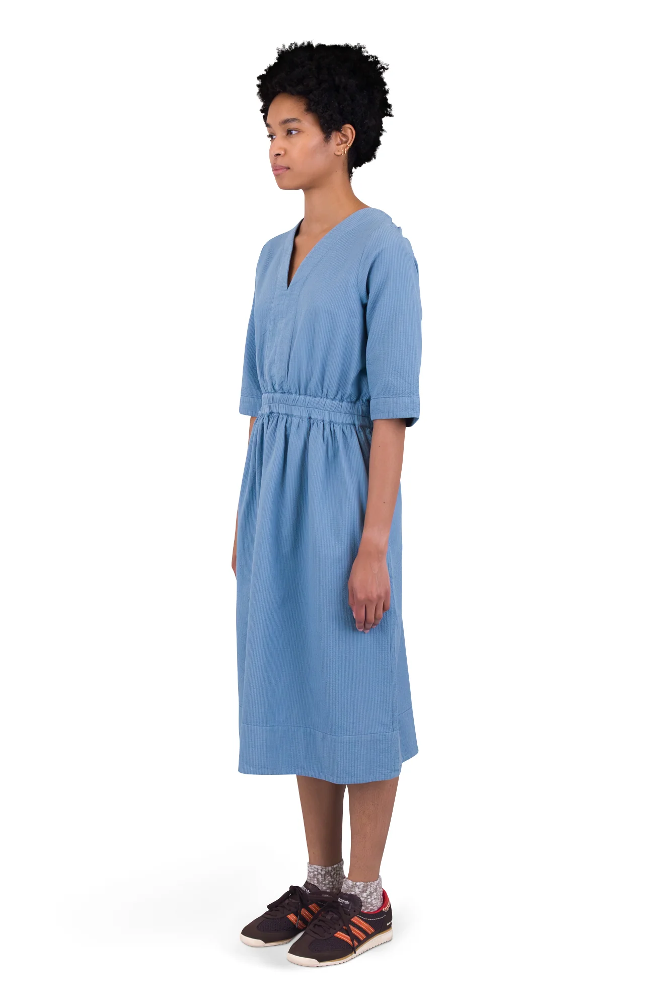 Gathered Dress - Light Indigo Topstitch - Image 3