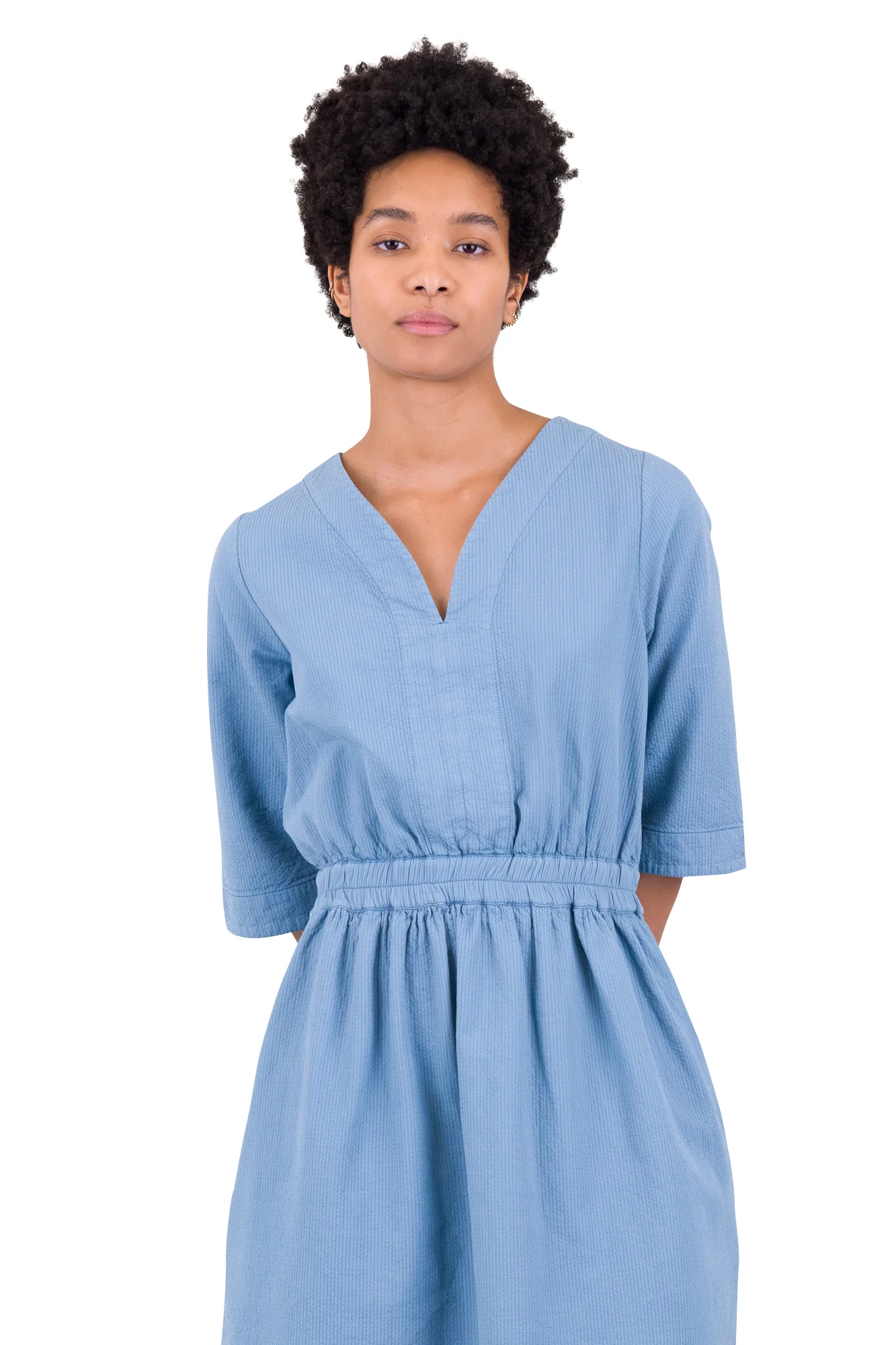Gathered Dress - Light Indigo Topstitch - Image 4