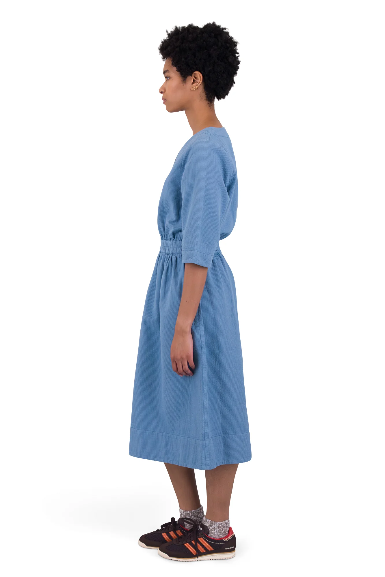 Gathered Dress - Light Indigo Topstitch - Image 7