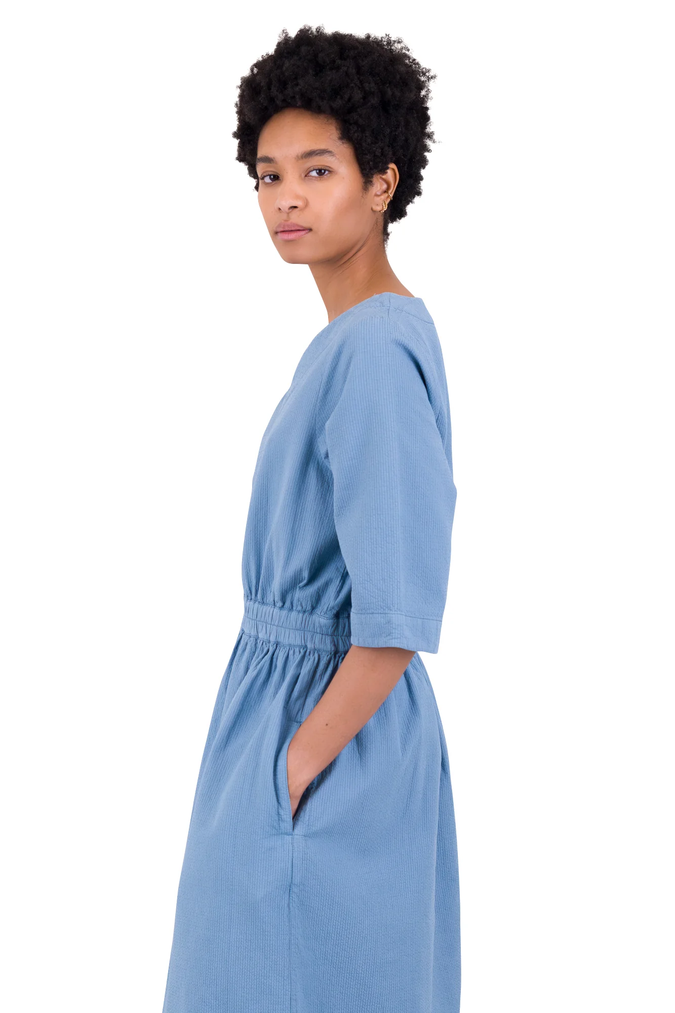 Gathered Dress - Light Indigo Topstitch - Image 8