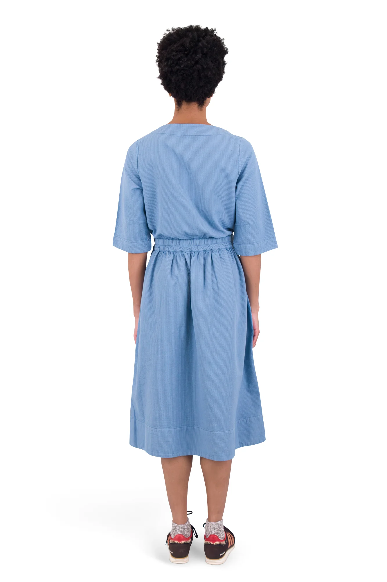 Gathered Dress - Light Indigo Topstitch - Image 9