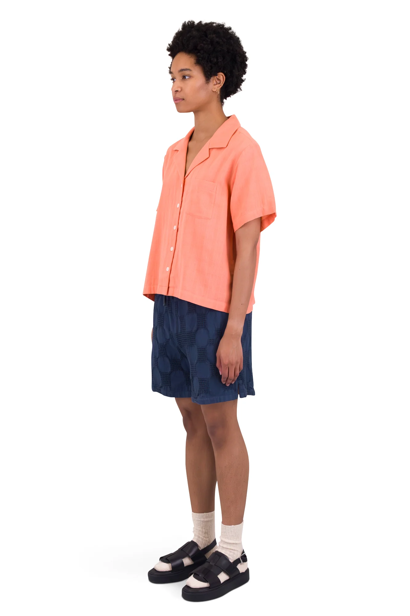Short Sleeve Soft Collar Shirt - Coral Double Layer Voile - Image 3