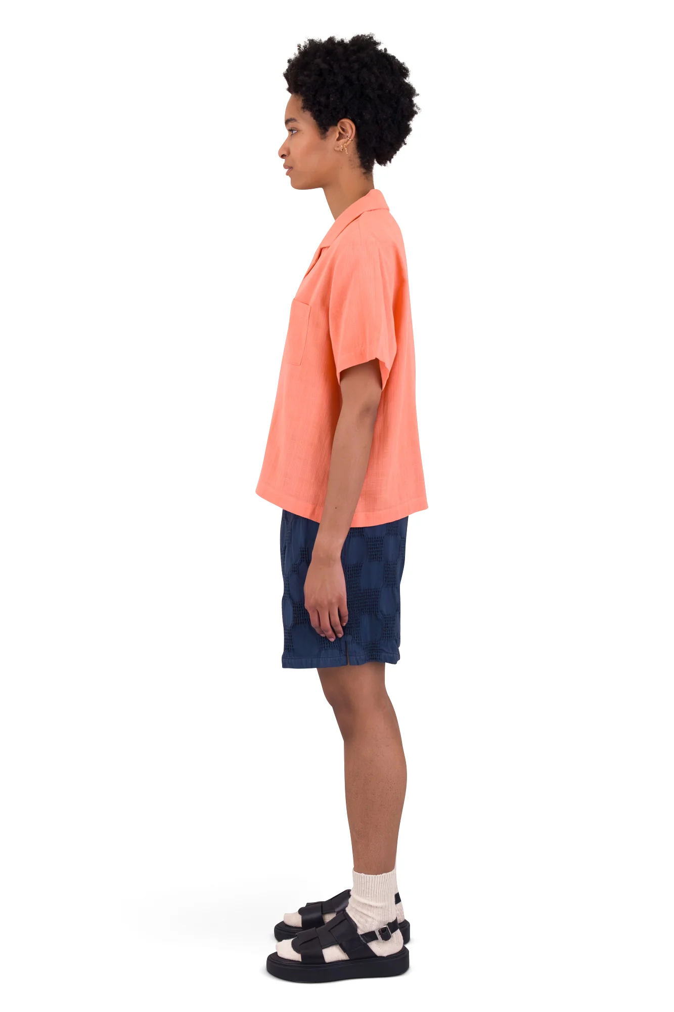 Short Sleeve Soft Collar Shirt - Coral Double Layer Voile - Image 4