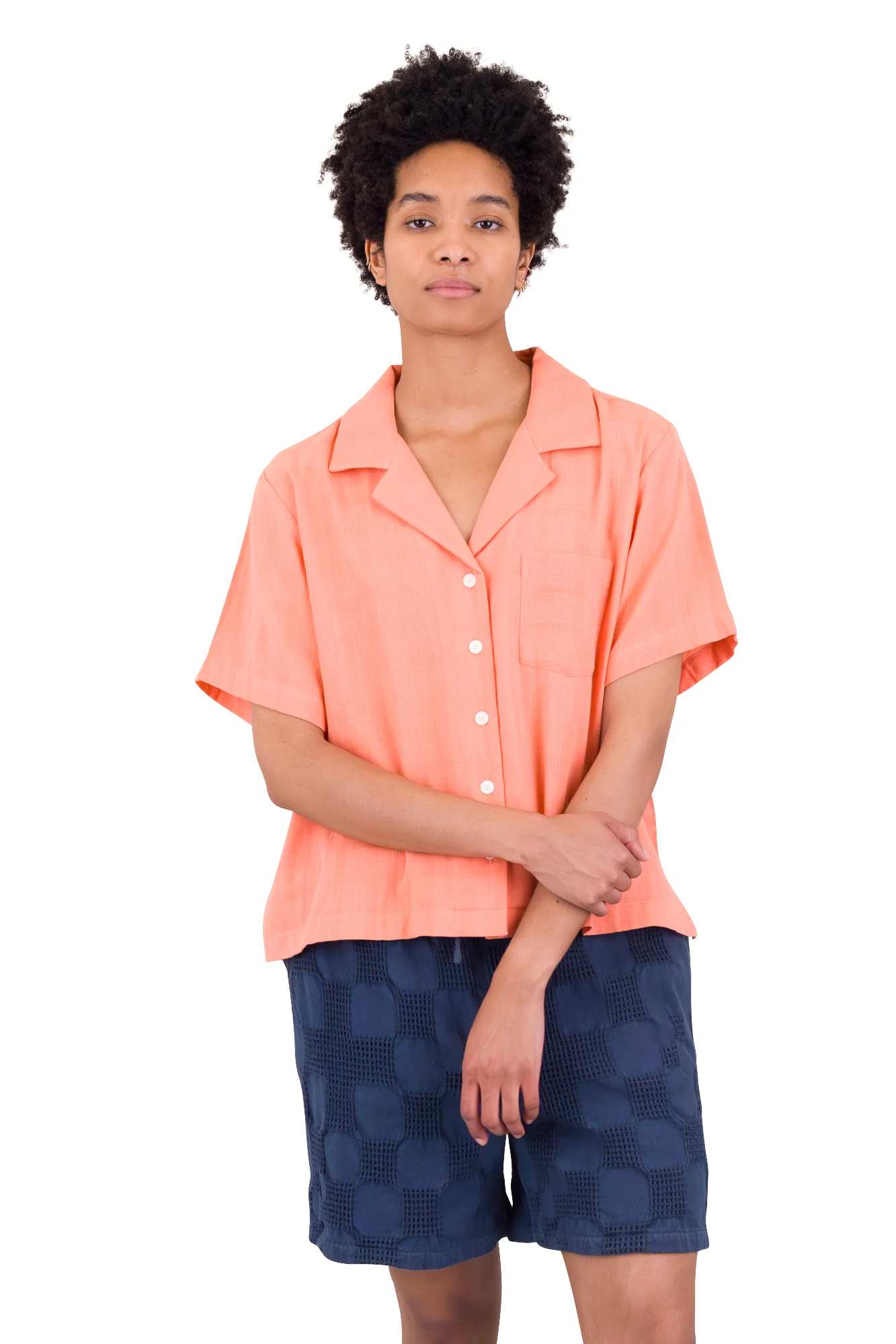 Short Sleeve Soft Collar Shirt - Coral Double Layer Voile - Image 7