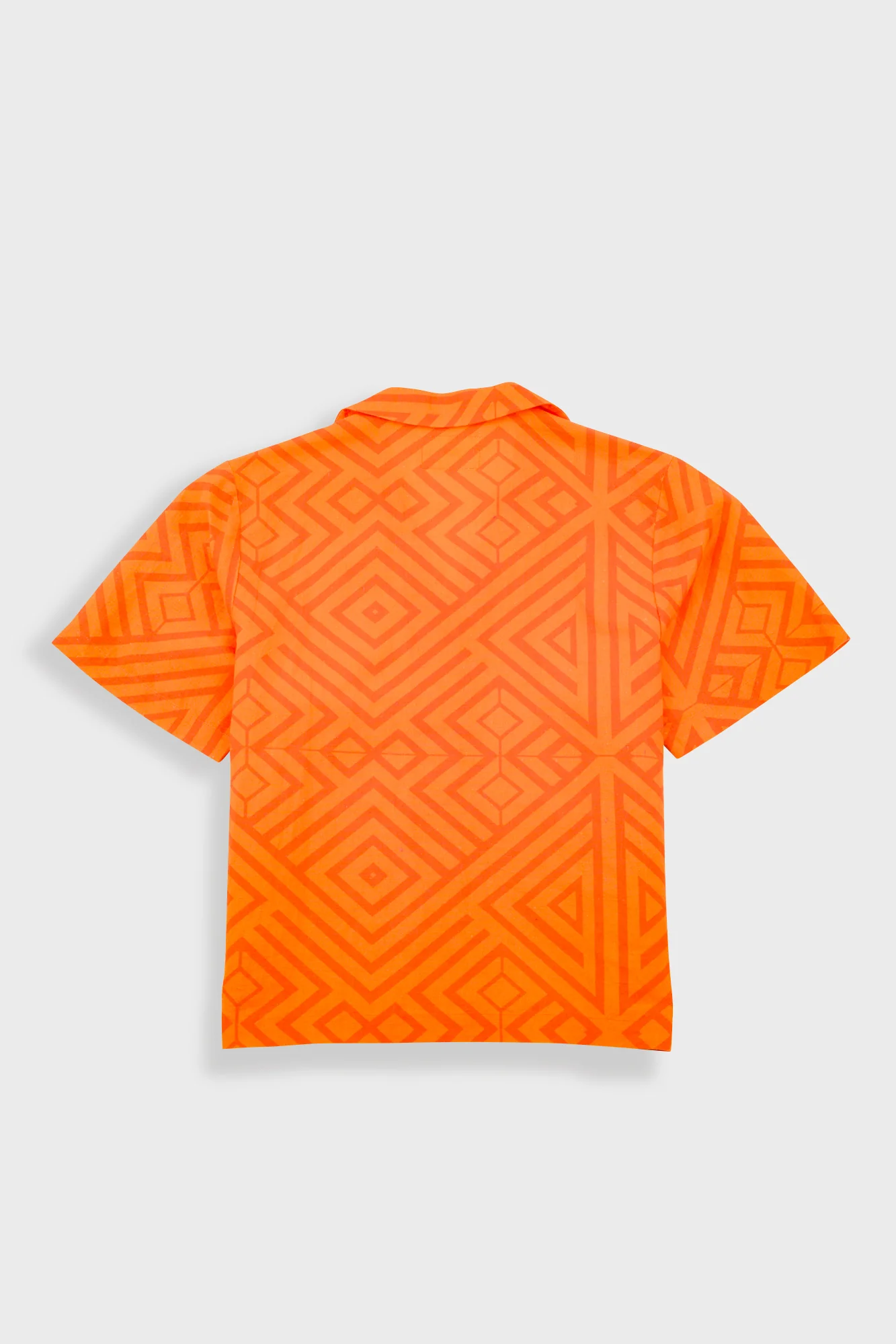 Short Sleeve Soft Collar Shirt - Orange Diamond Print - Image 8