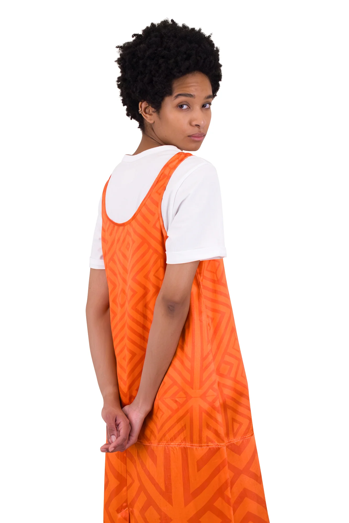 Slip Dress - Orange Coral Diamond Print - Image 6