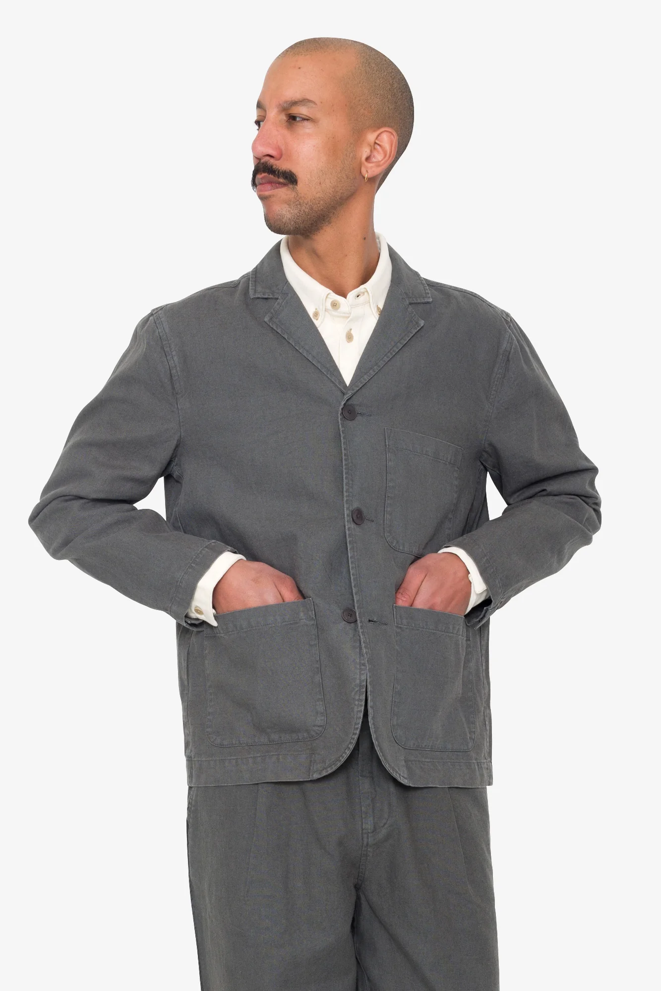 Wide Fit Blazer - Charcoal Hemp Canvas - Image 7