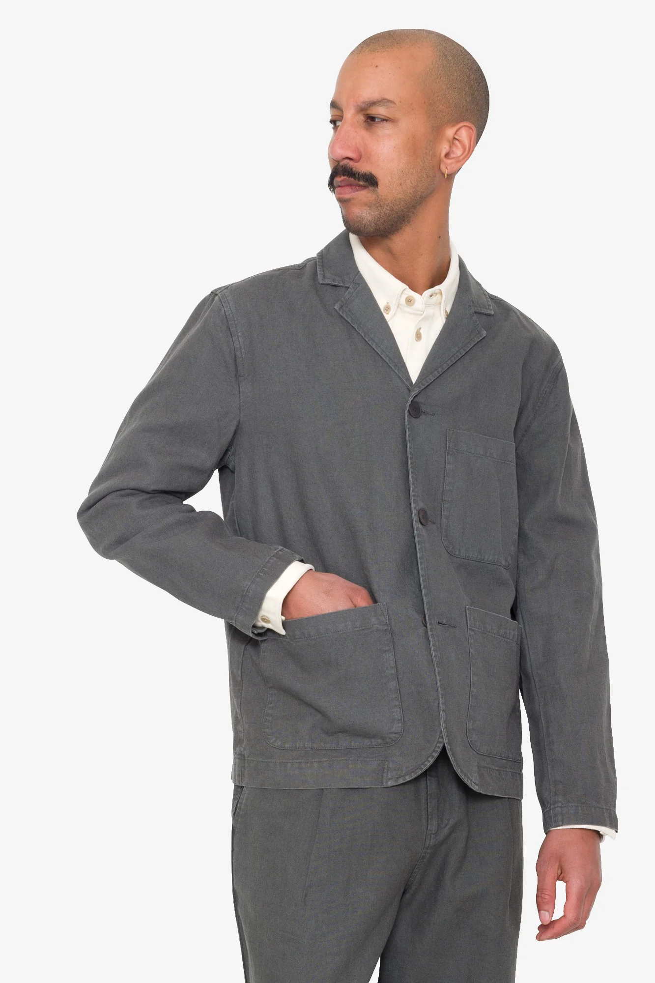 Wide Fit Blazer - Charcoal Hemp Canvas - Image 8