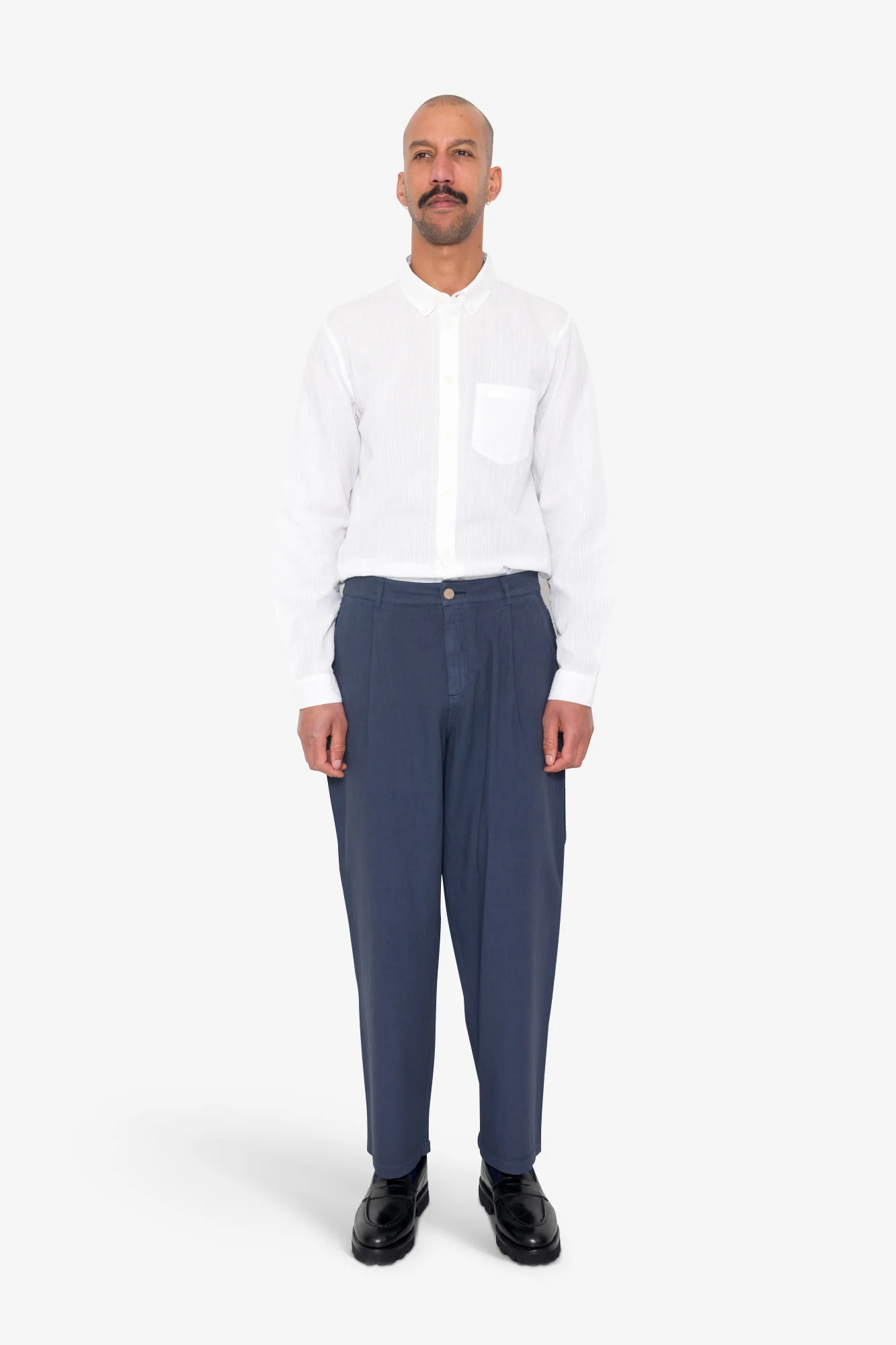 Wide Fit Trouser - Soft Navy Herringbone - Image 2
