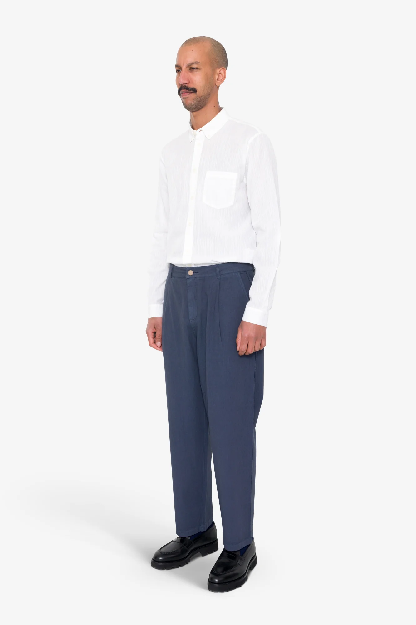 Wide Fit Trouser - Soft Navy Herringbone - Image 3