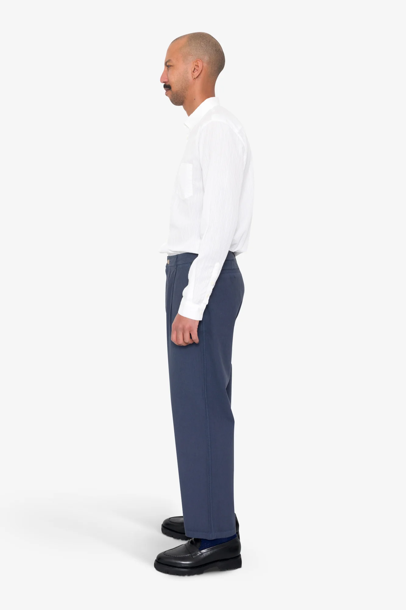Wide Fit Trouser - Soft Navy Herringbone - Image 4